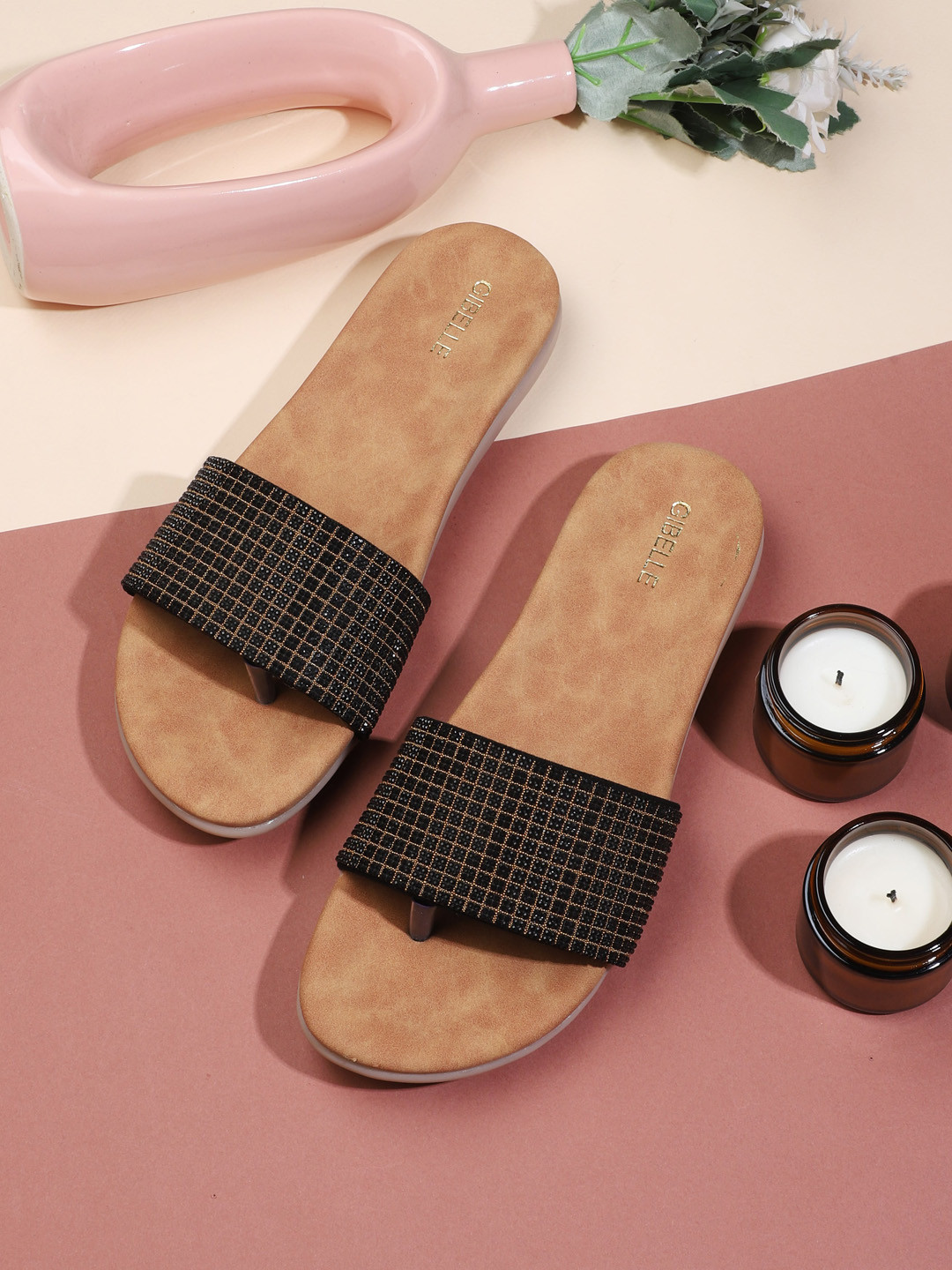 

Gibelle Embellished Open Toe Flats, Black