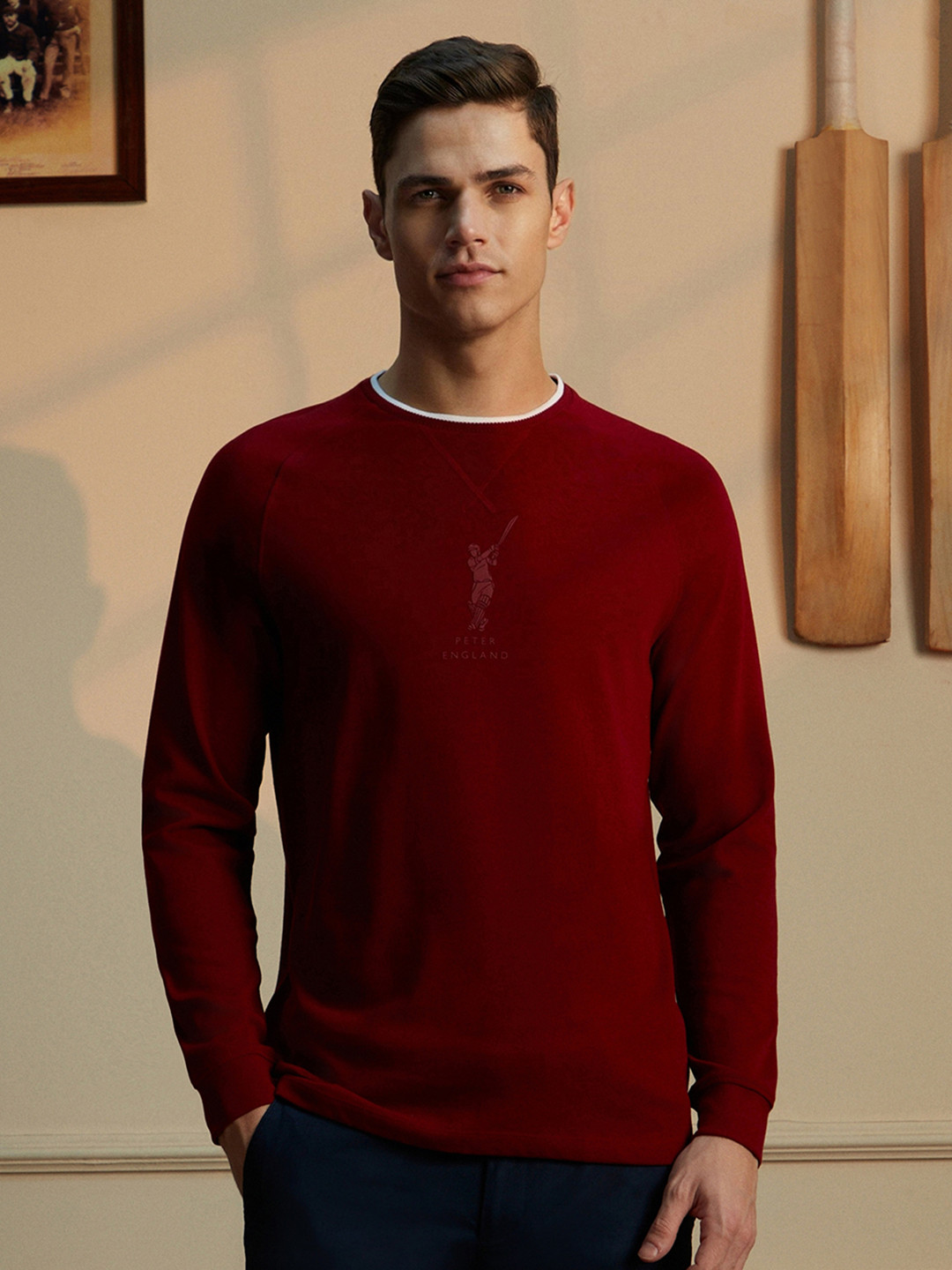 

Peter England Casuals Henley Collar Long Sleeves Cotton T-shirt, Red