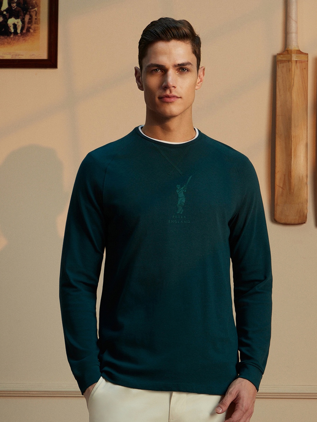 

Peter England Casuals Crew Neck Long Sleeves T-shirt, Green