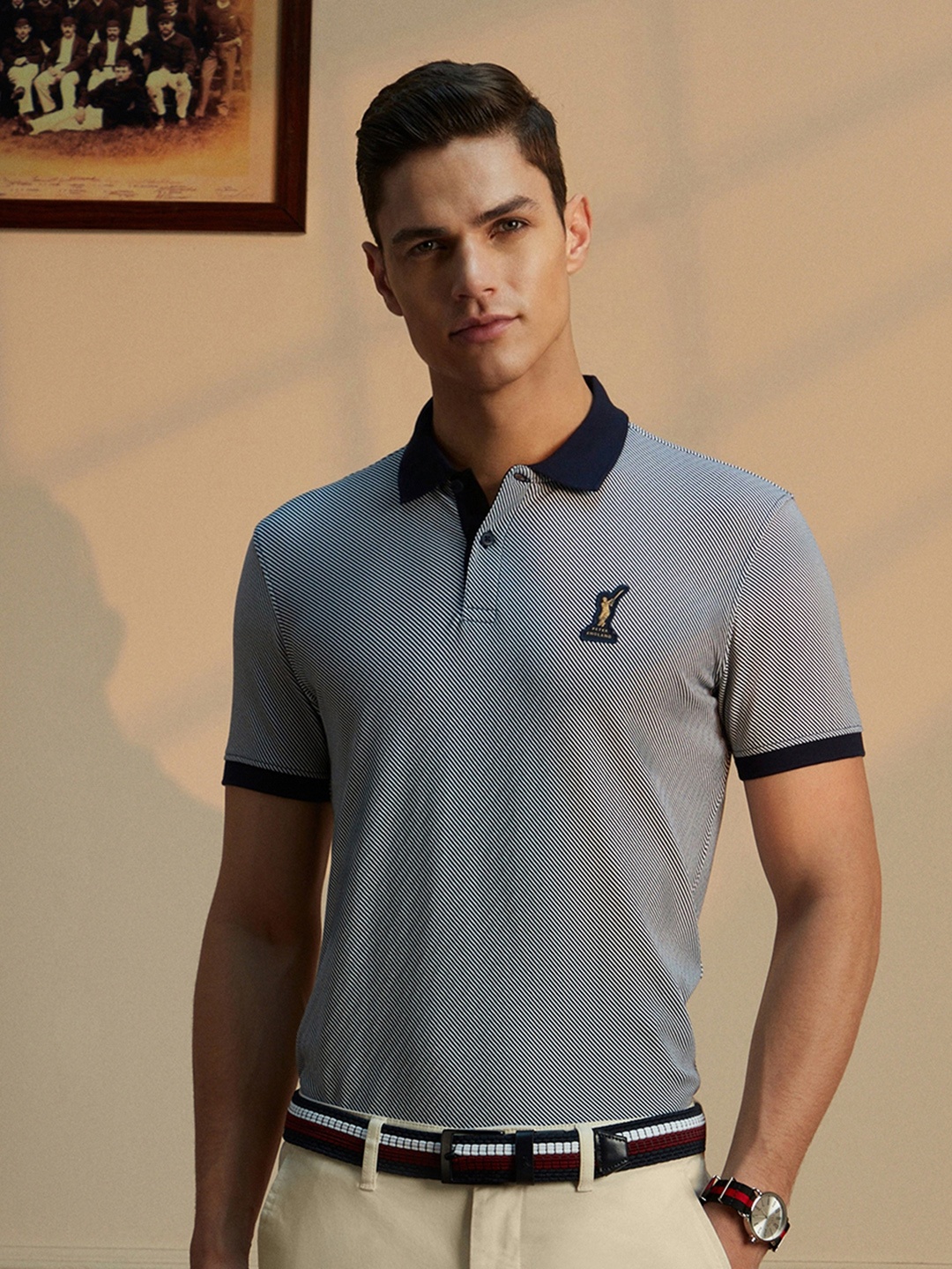 

Peter England Casuals Short Sleeves Printed Polo Collar Slim Fit T-shirt, Grey