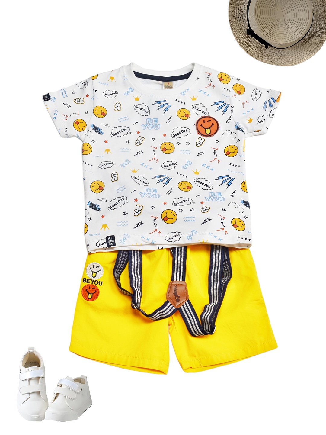 

BAESD Infants Boys Printed Pure Cotton T-shirt with Shorts, White