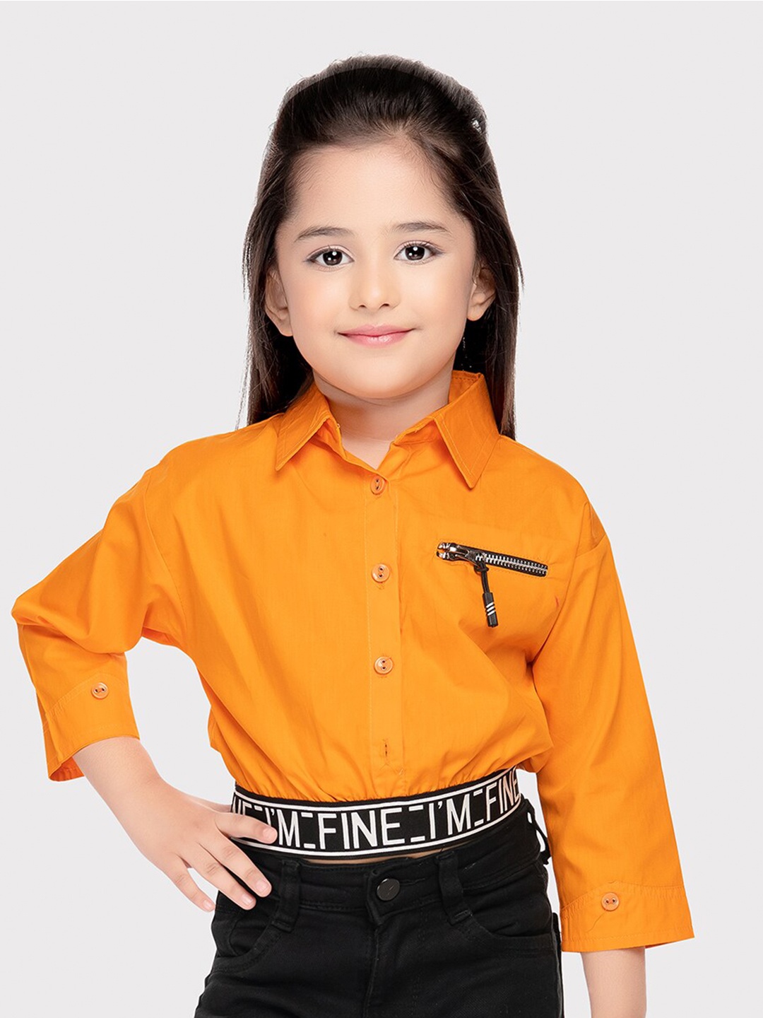 

Tiny Kingdom Girls Shirt Style Crop Top, Orange
