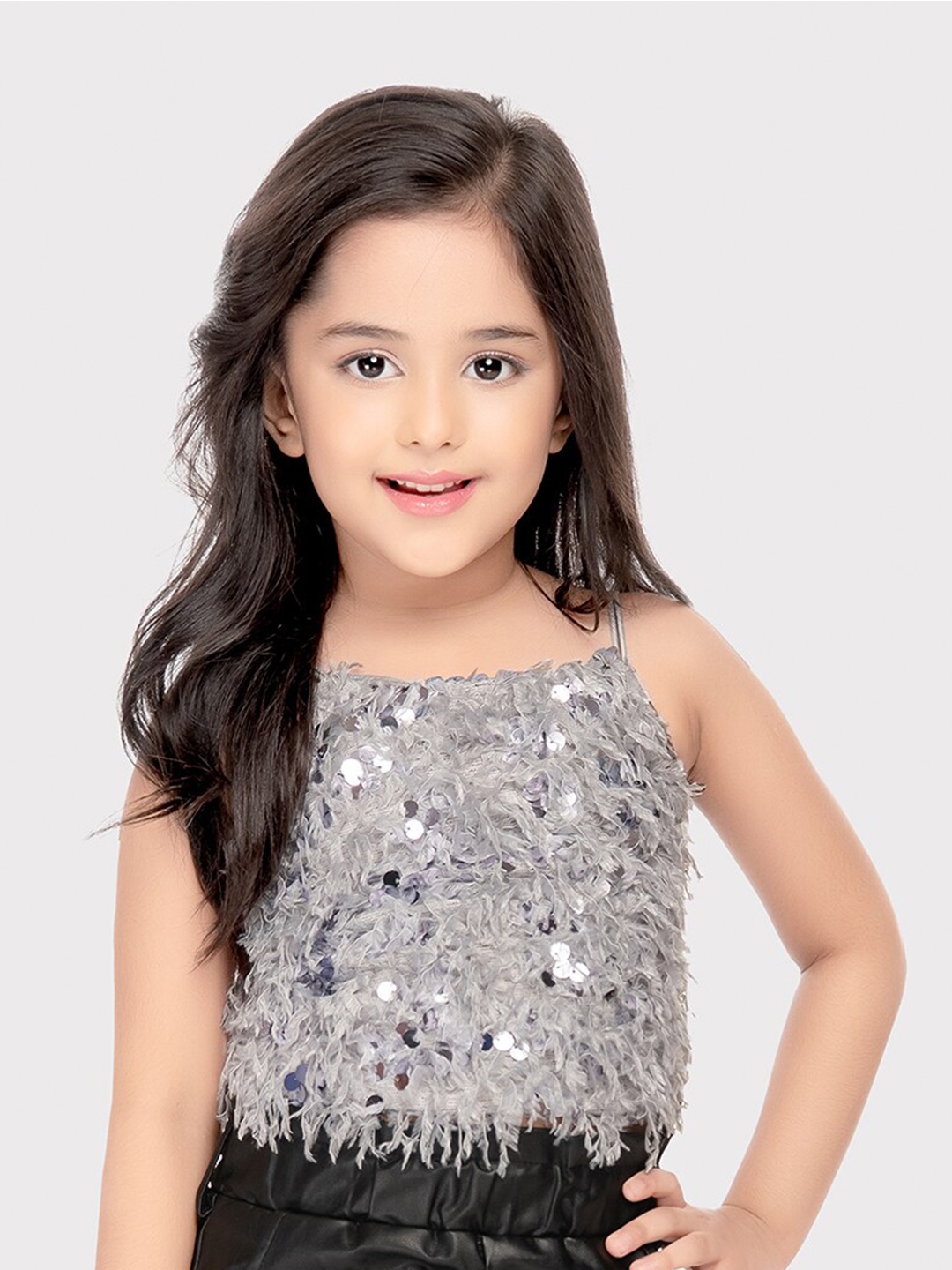 

Tiny Kingdom Girls Embellished Sequinned Cotton Top, Grey