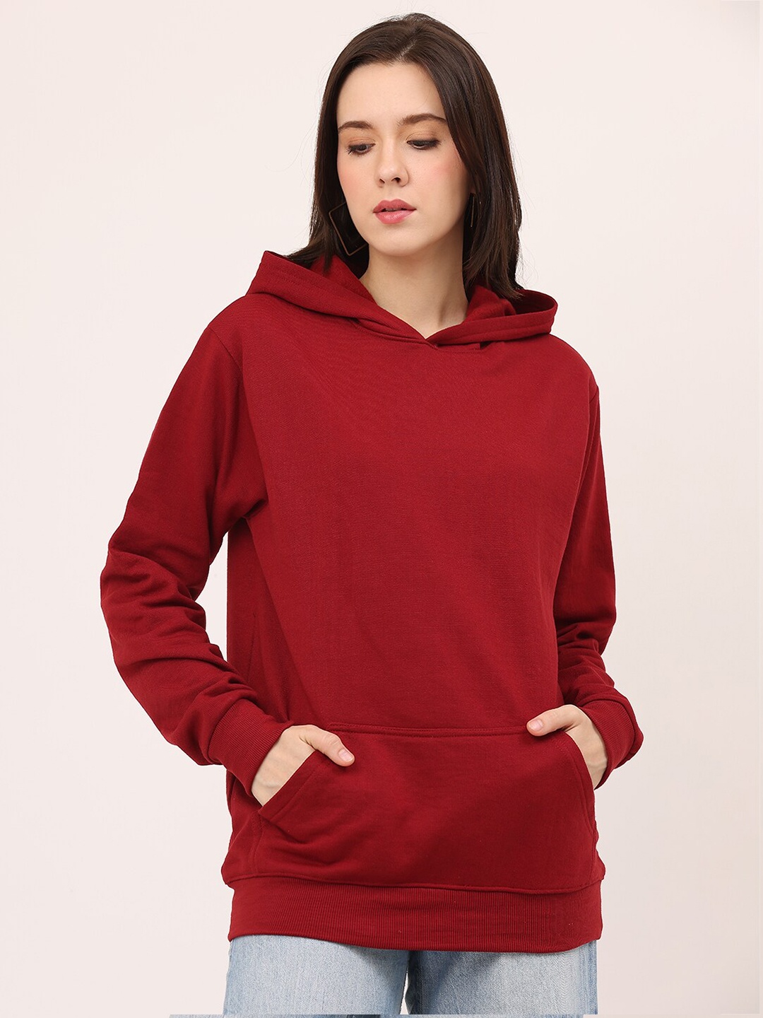 

Leotude Women Maroon Hooded Sweatshirt
