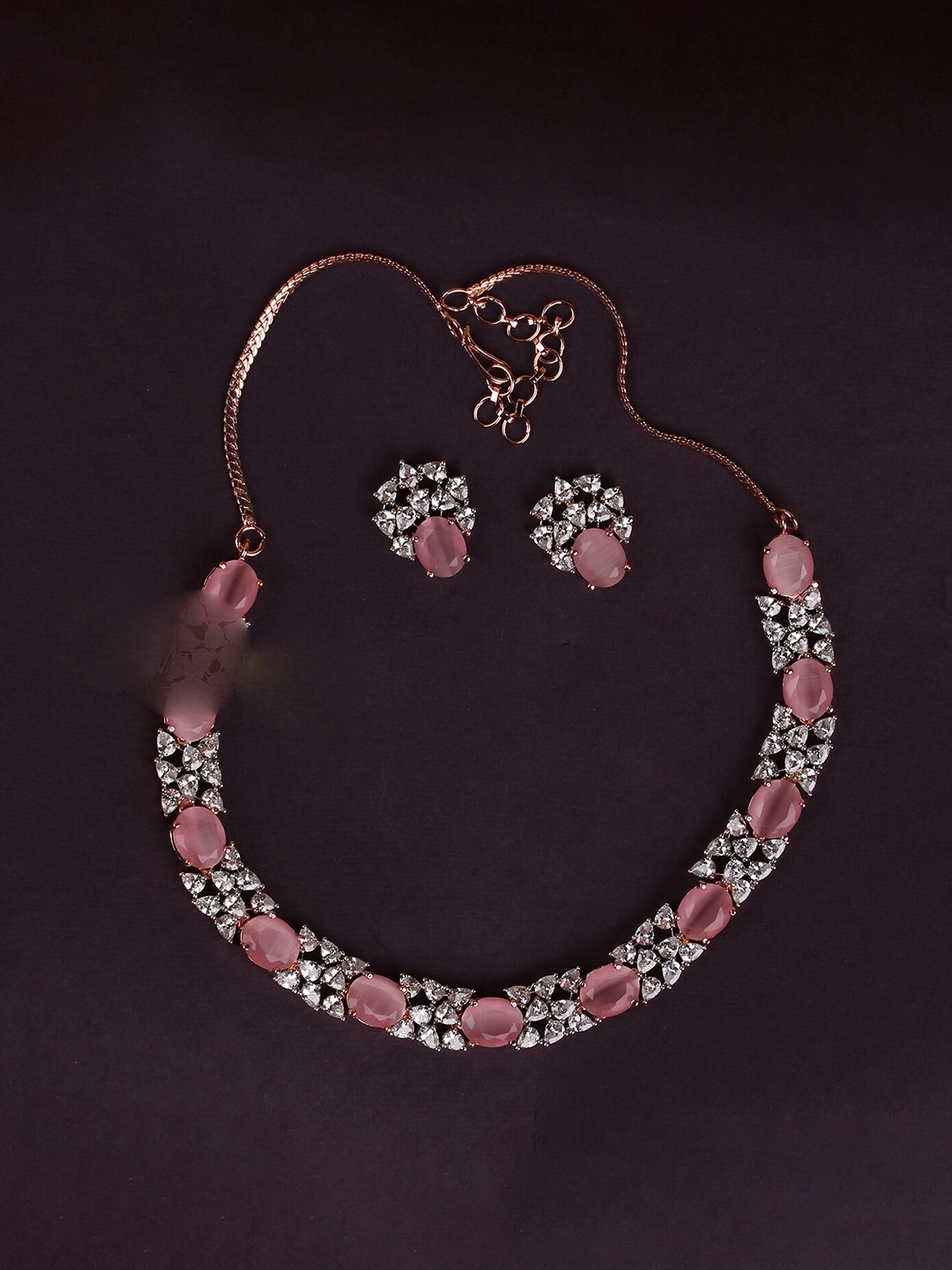 

Mirana Rose Gold -Plated Cubic Zirconia Studded Jewellery Set, Pink