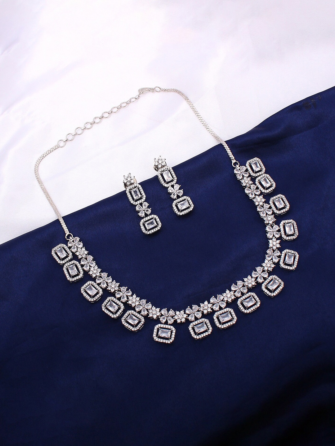 

Mirana Rhodium-Plated Cubic Zirconia Studded Jewellery Set, White