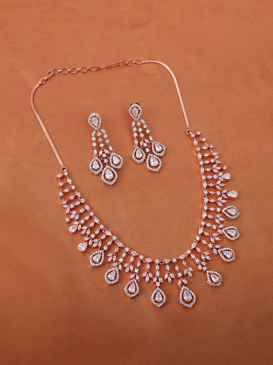 

Mirana Rose Gold-Plated Cubic Zirconia-Studded Jewellery Set, White