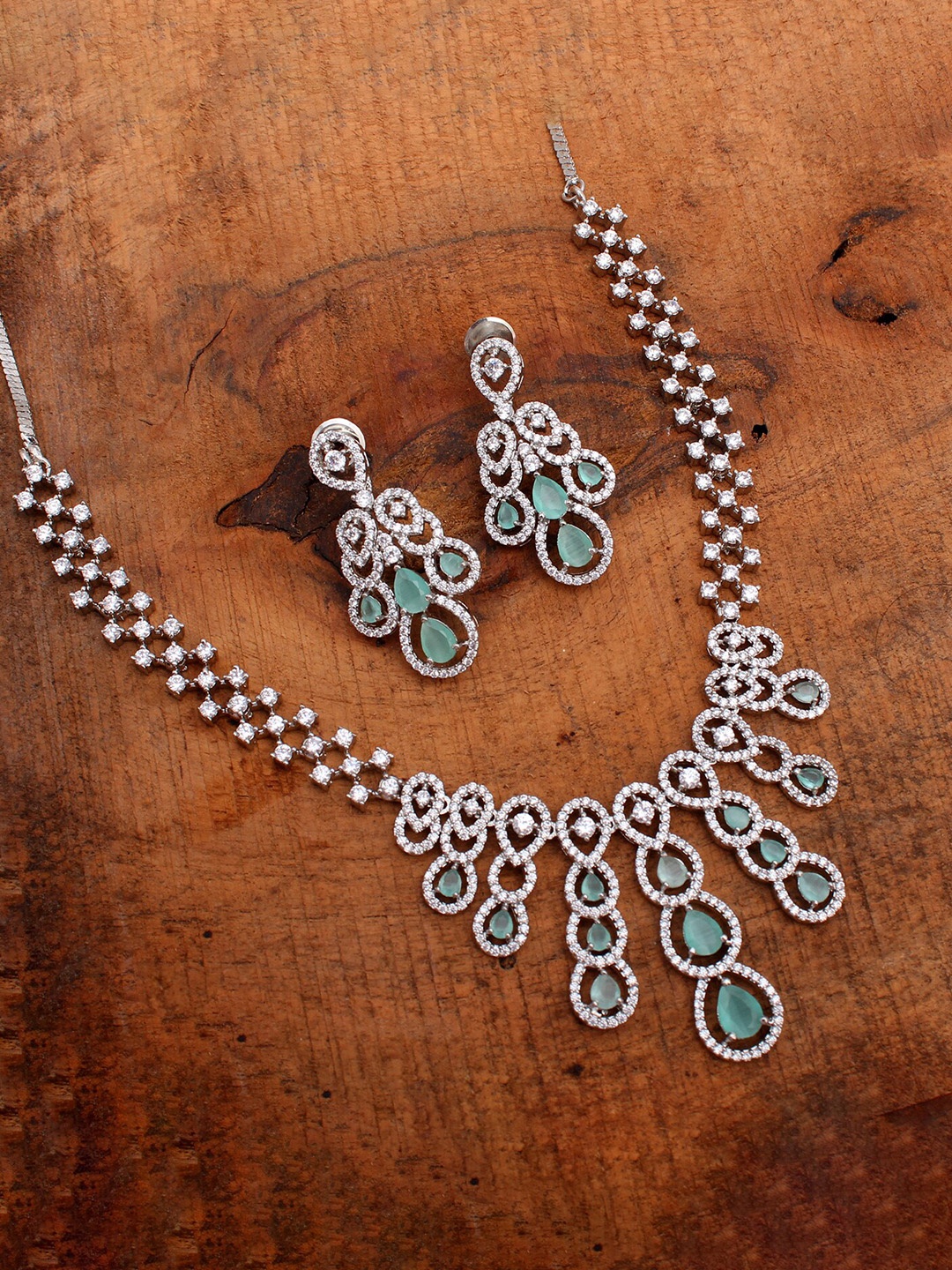 

Mirana Rhodium-Plated Cubic Zirconia Studded Necklace Set, Green