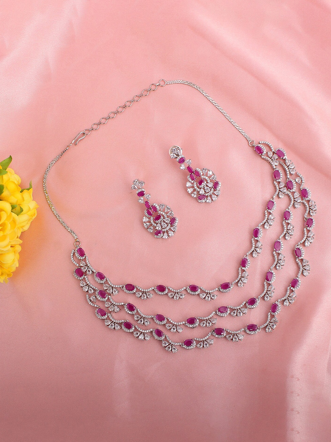 

Mirana Rhodium-Plated Cubic Zirconia Studded Necklace Set, Silver