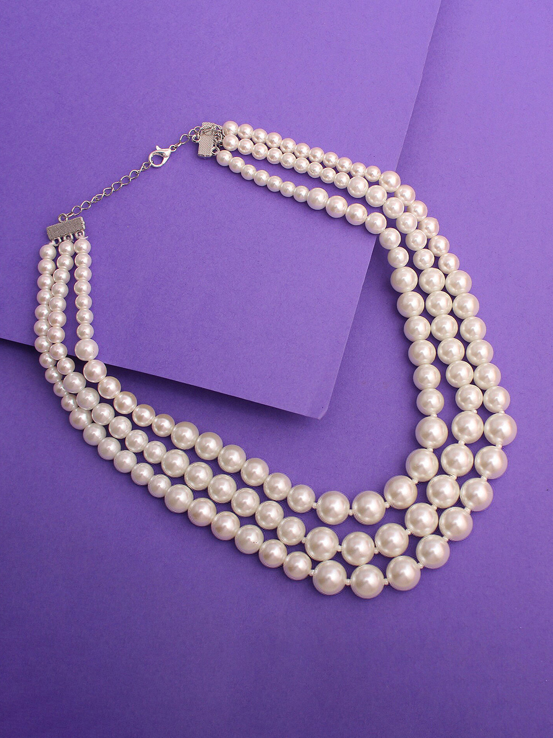 

Mirana Rhodium-Plated Artificial Beads Necklace, White