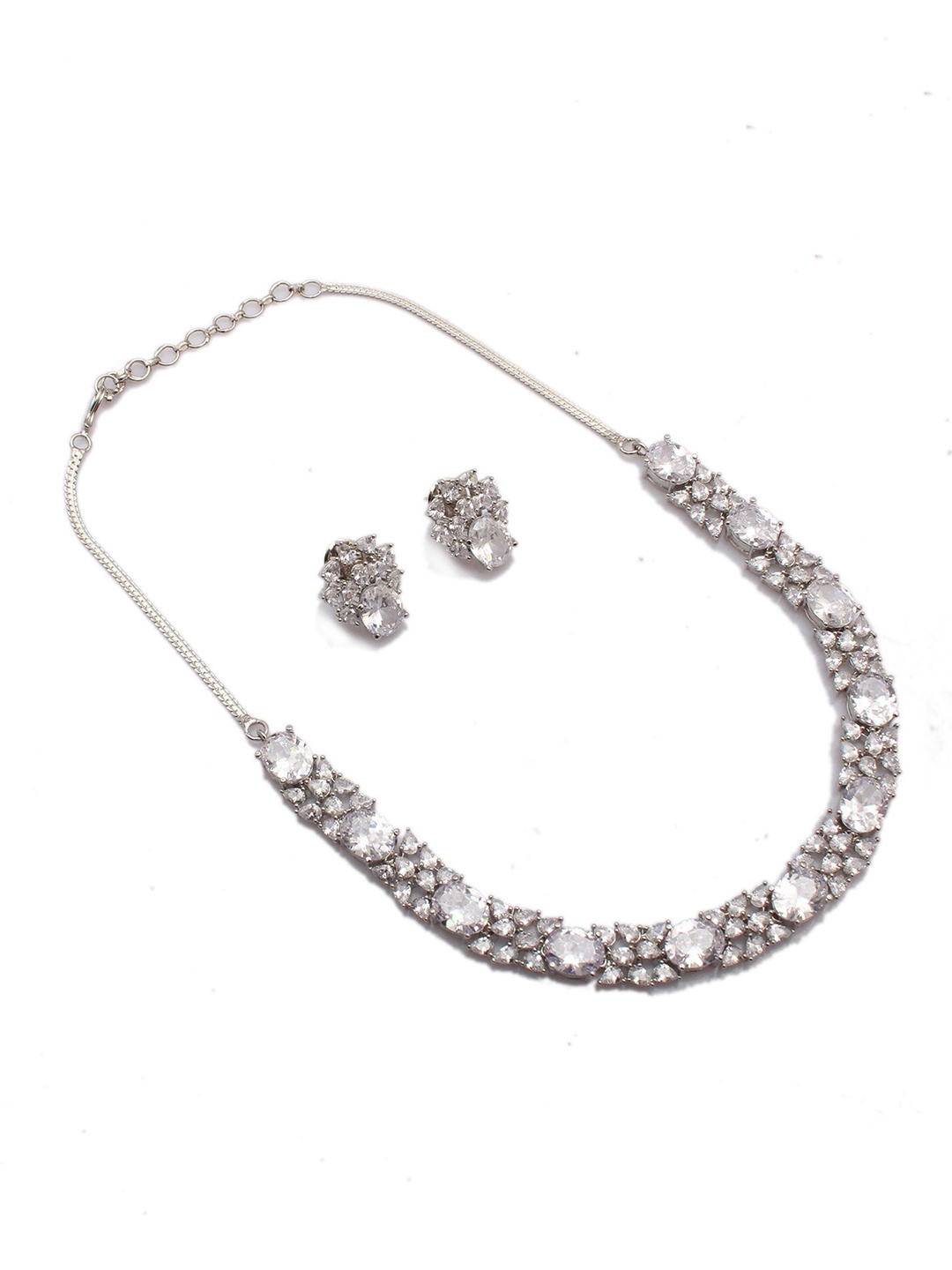 

Mirana Rhodium-Plated Cubic Zirconia Studded Necklace Set, White