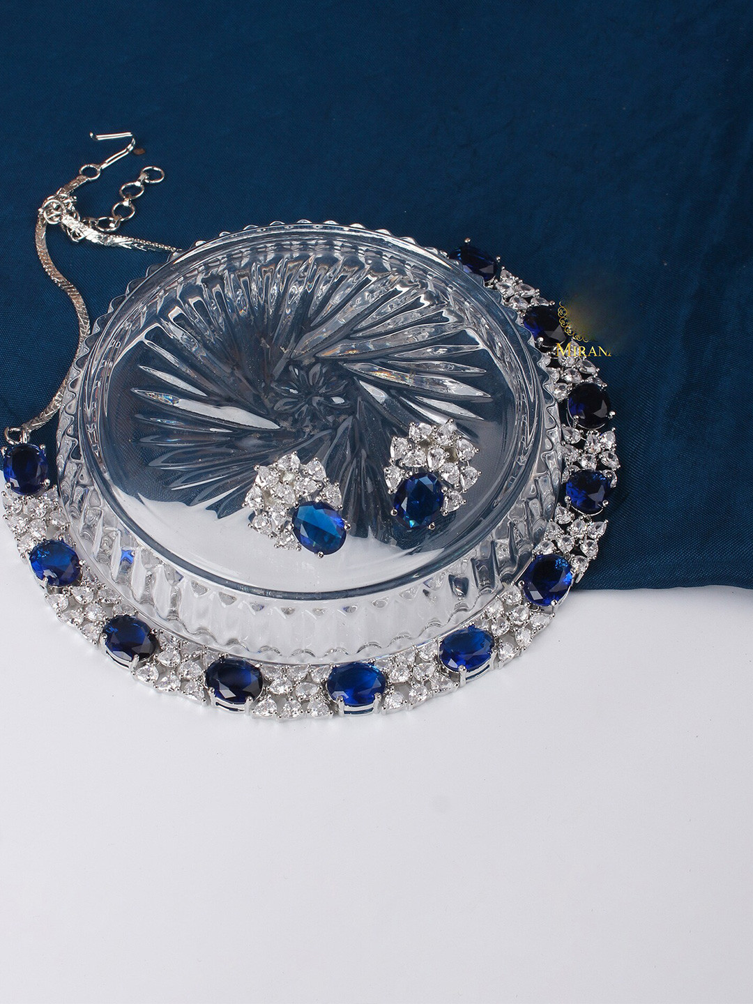

Mirana Rhodium-Plated Cubic Zirconia Studded Necklace Set, Blue