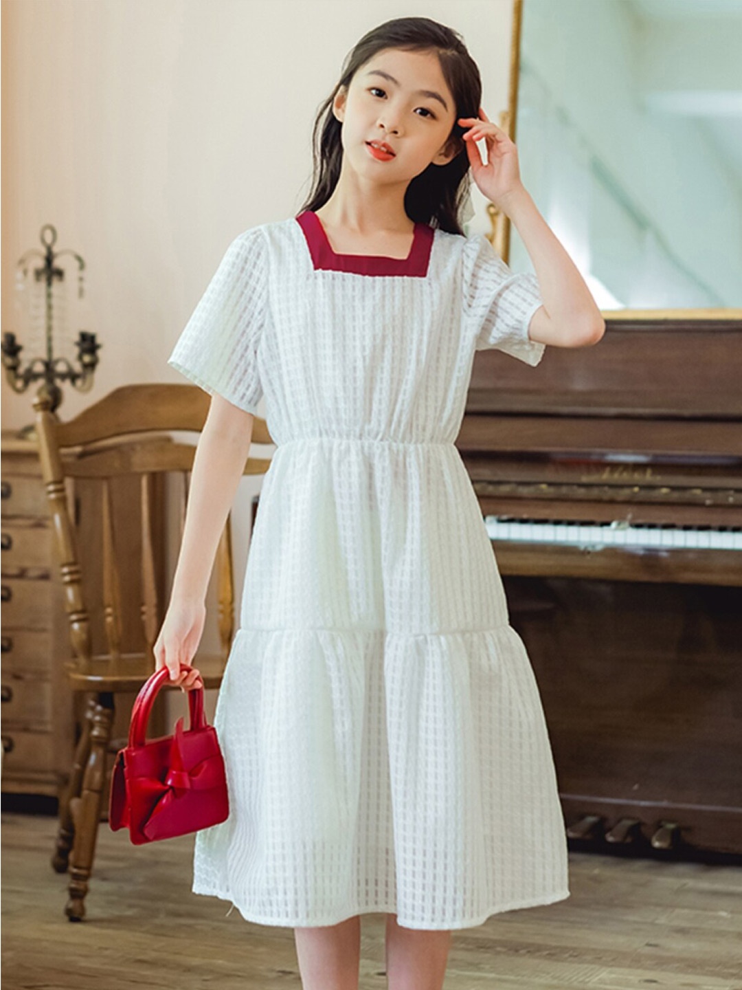 

StyleCast Girls White Self Design A-Line Midi Dress