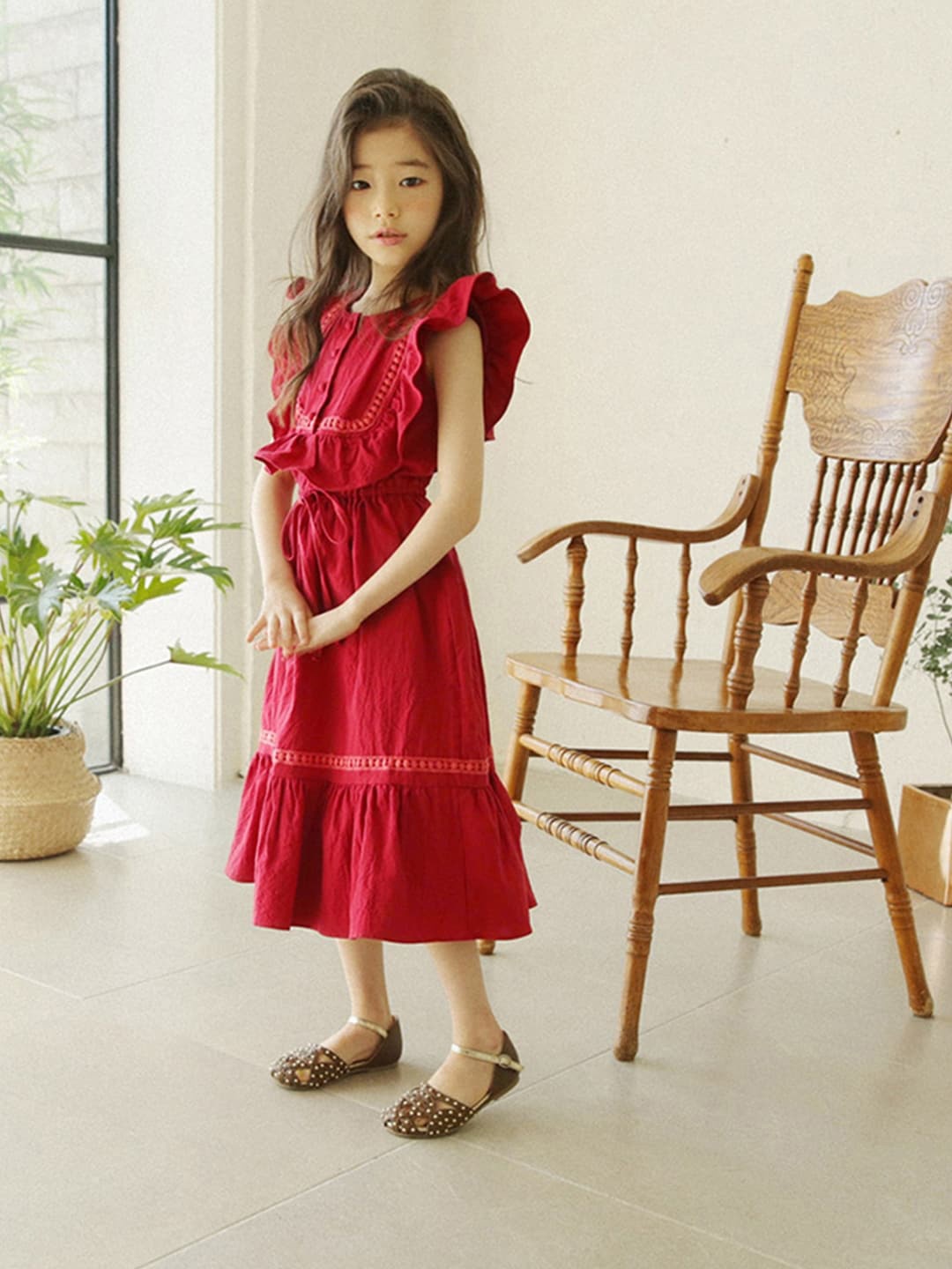 

StyleCast Girls Red Round Neck Cotton A-Line Midi Dress