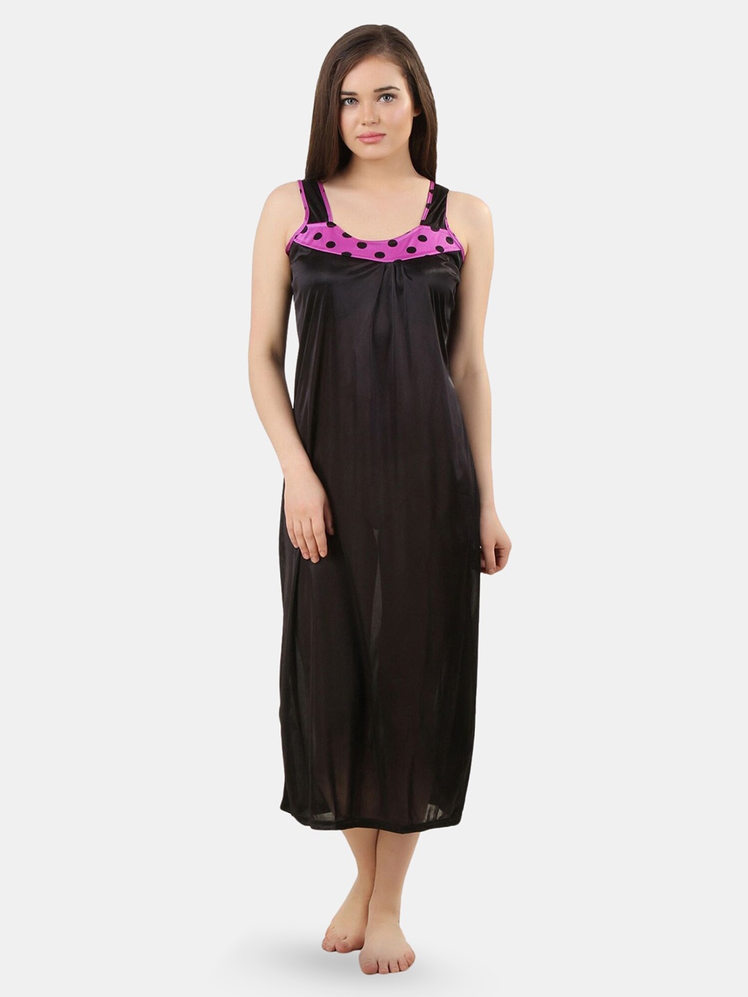 

Fasense Shoulder Straps Satin Nightdress, Black