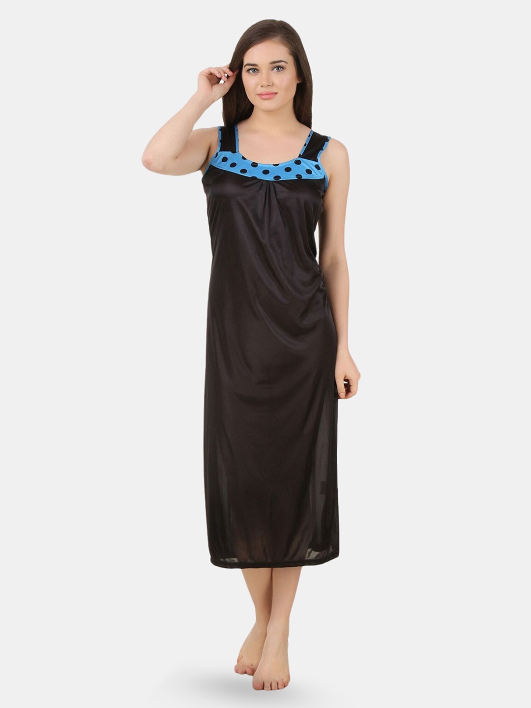 

Fasense Shoulder Straps Satin Nightdress, Black