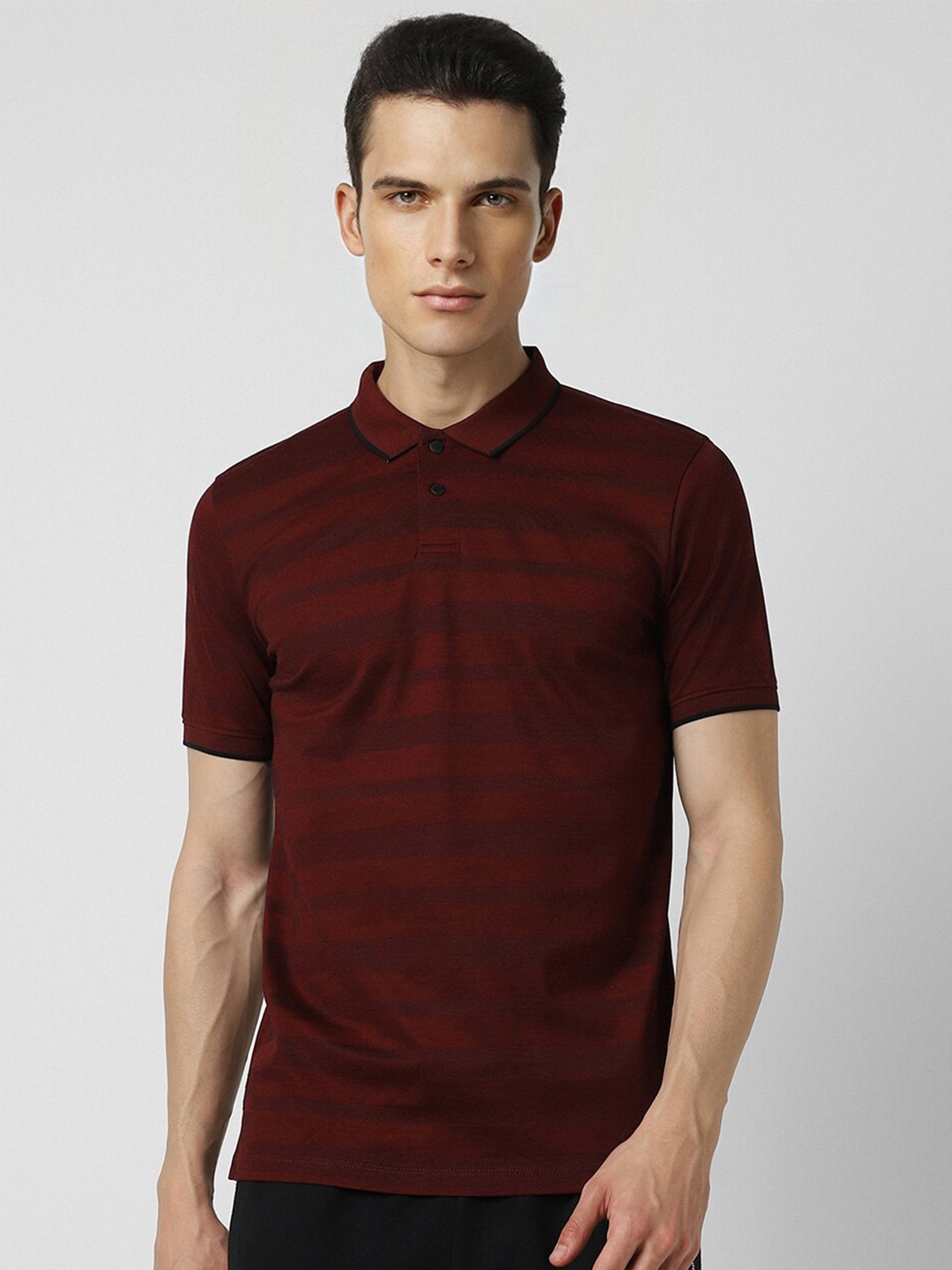 

Van Heusen Flex Striped Polo Collar Cotton T-shirt, Maroon