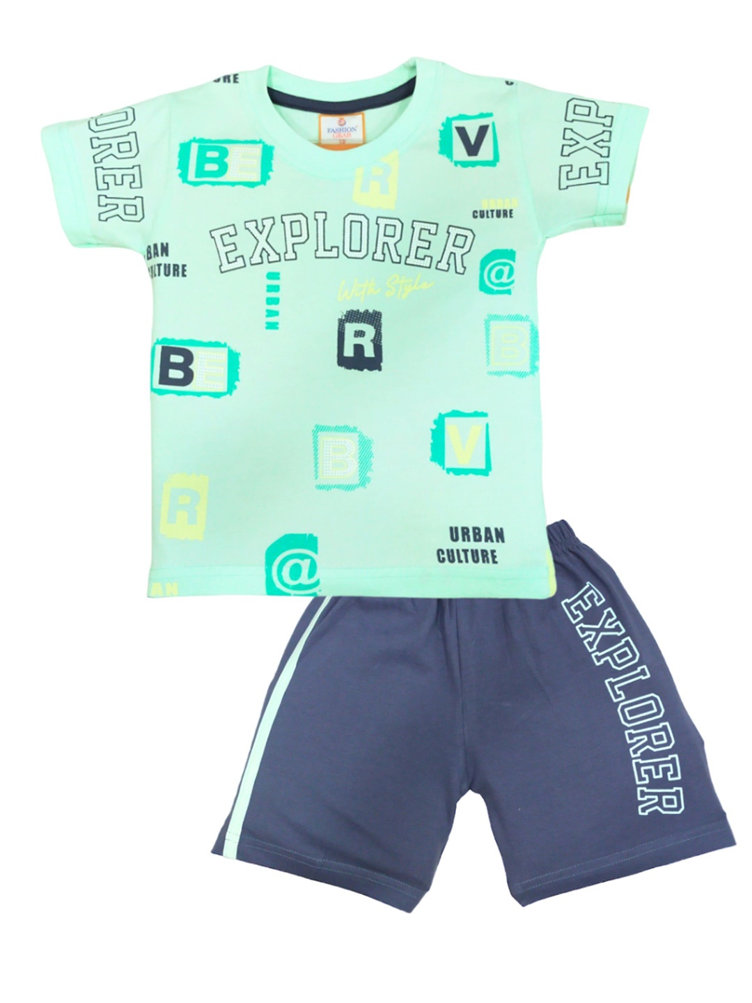 

BAESD Kids Typography Printed Pure Cotton T-shirt with Shorts, Sea green