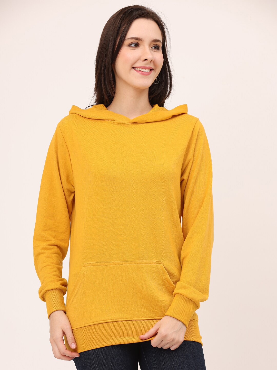 

Leotude Women Mustard Hooded Sweatshirt