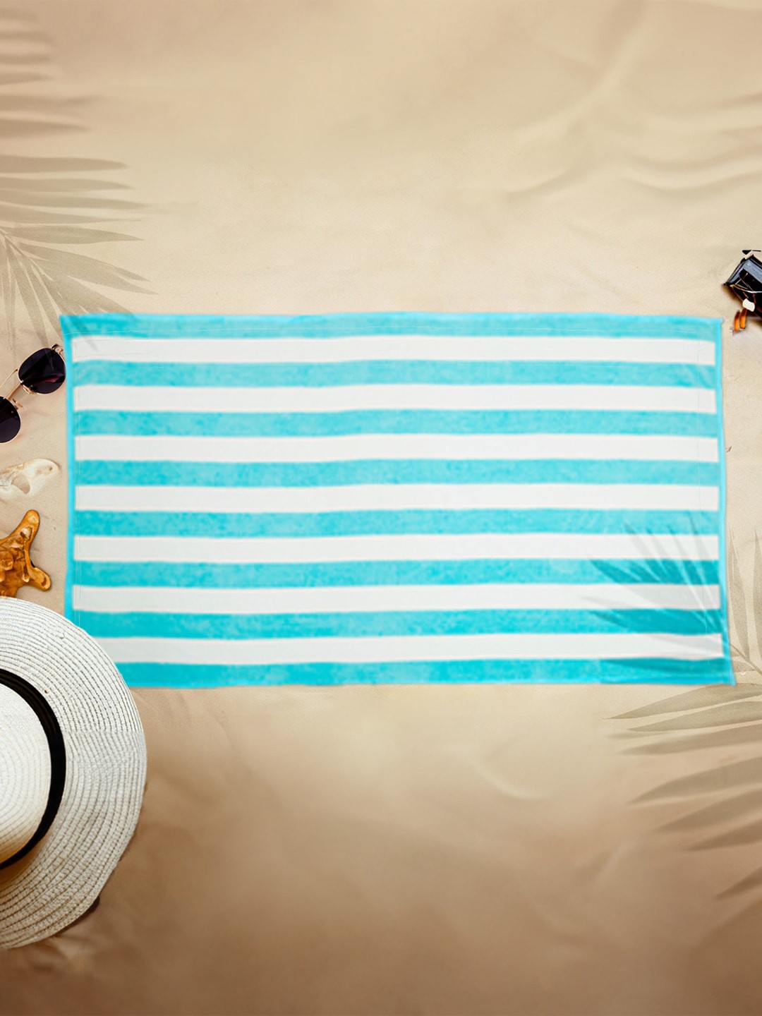 

MYTRIDENT Classic Cabana Blue & White Striped Pure Cotton Bath Towel, Turquoise blue
