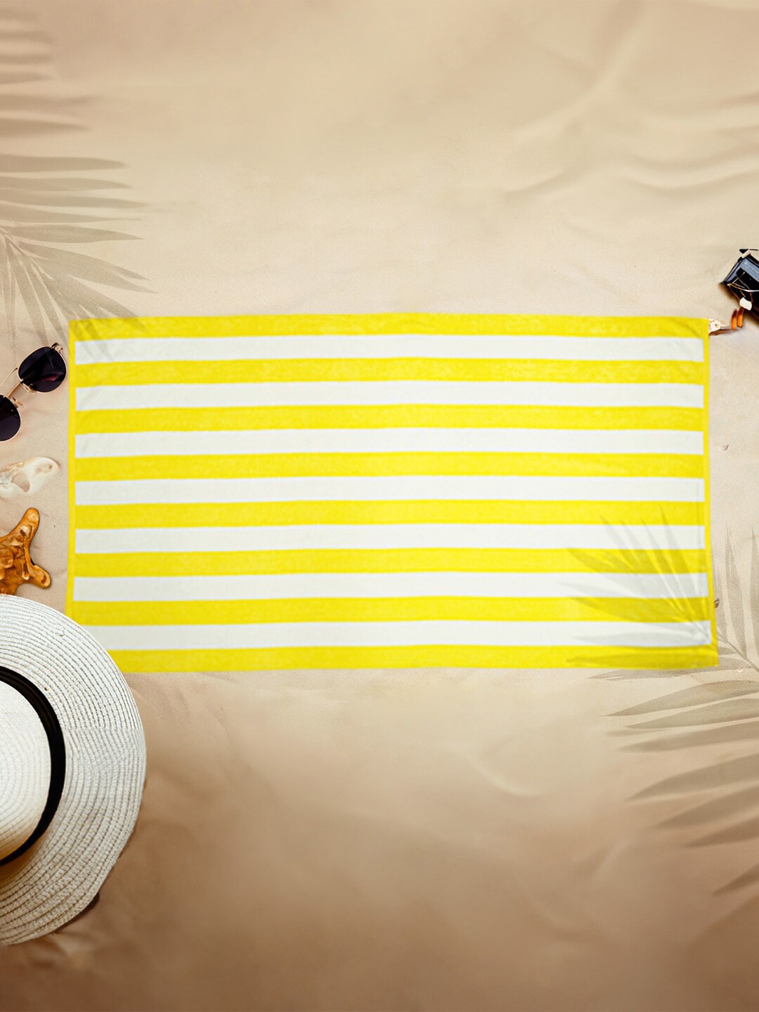 

MYTRIDENT Classic Cabana Mustard Yellow & White Striped Pure Cotton Bath Towel