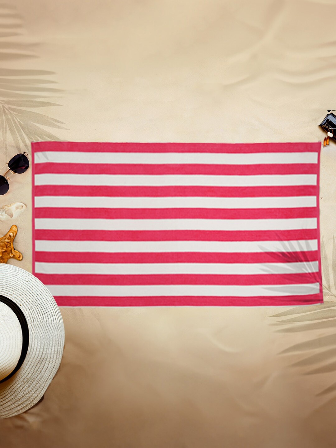 

MYTRIDENT Pink & White Striped Pure Cotton 400 GSM Bath Towel