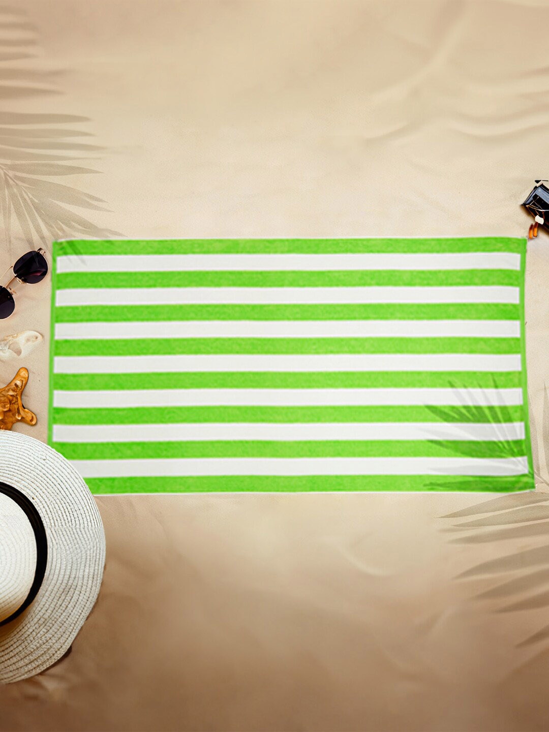 

MYTRIDENT Classic Cabana Green Striped Pure Cotton Bath Towel