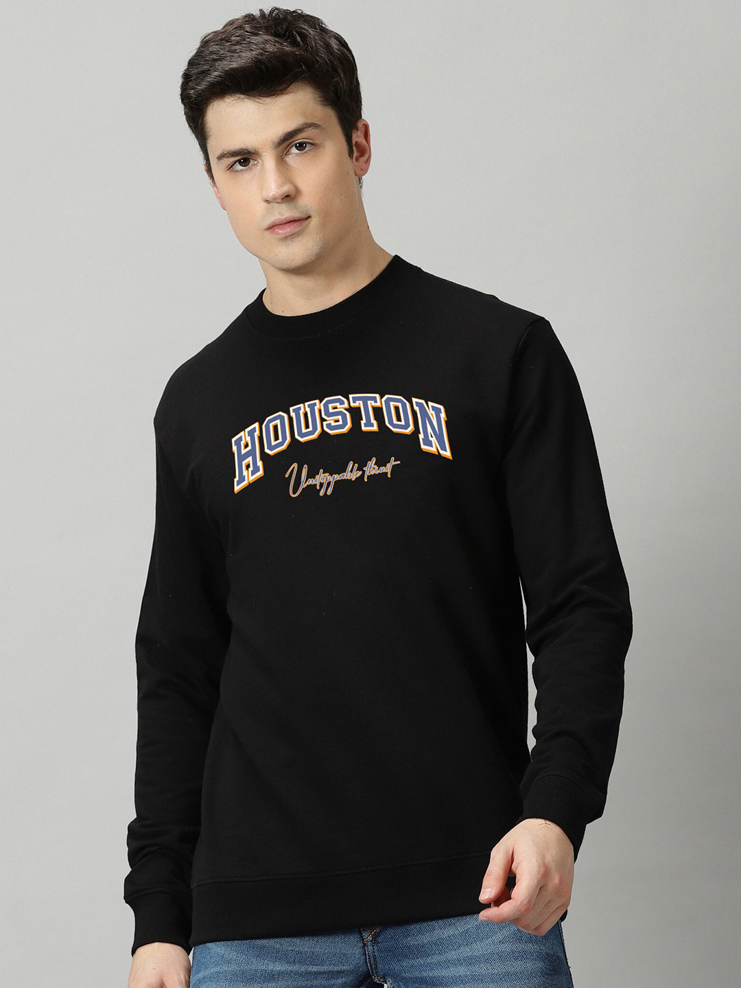 

THE HOLLANDER Typography Printed Long Sleeves Cotton T-shirt, Black