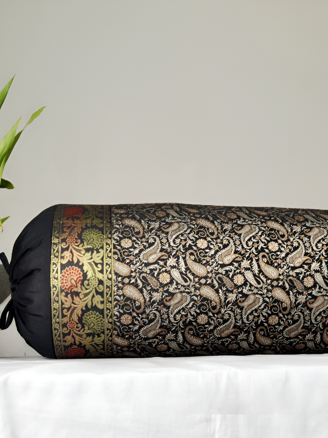

Lal Haveli Black & Beige Woven Design Bolster Covers
