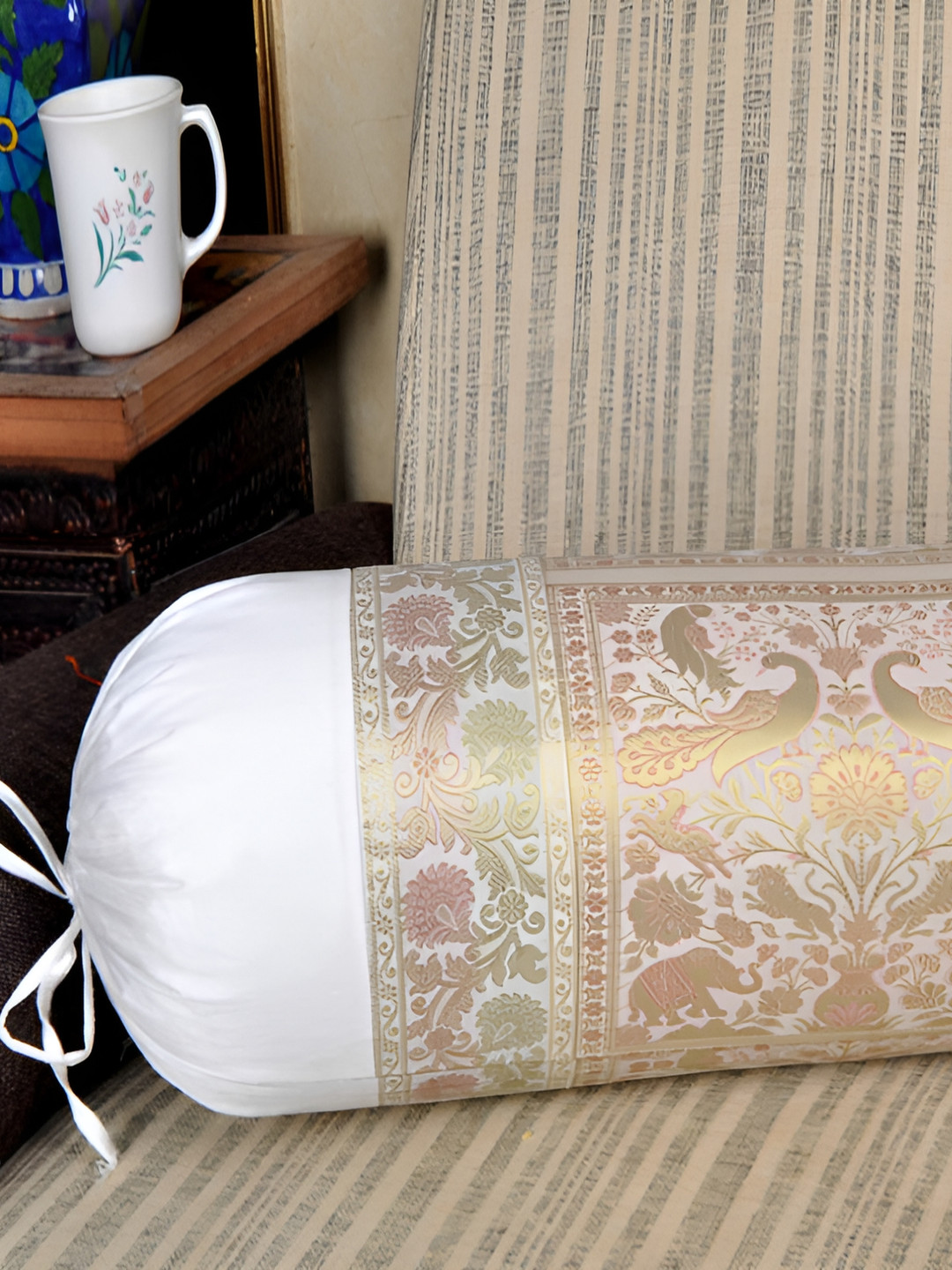 

Lal Haveli White & Beige Woven Design Bolster Covers