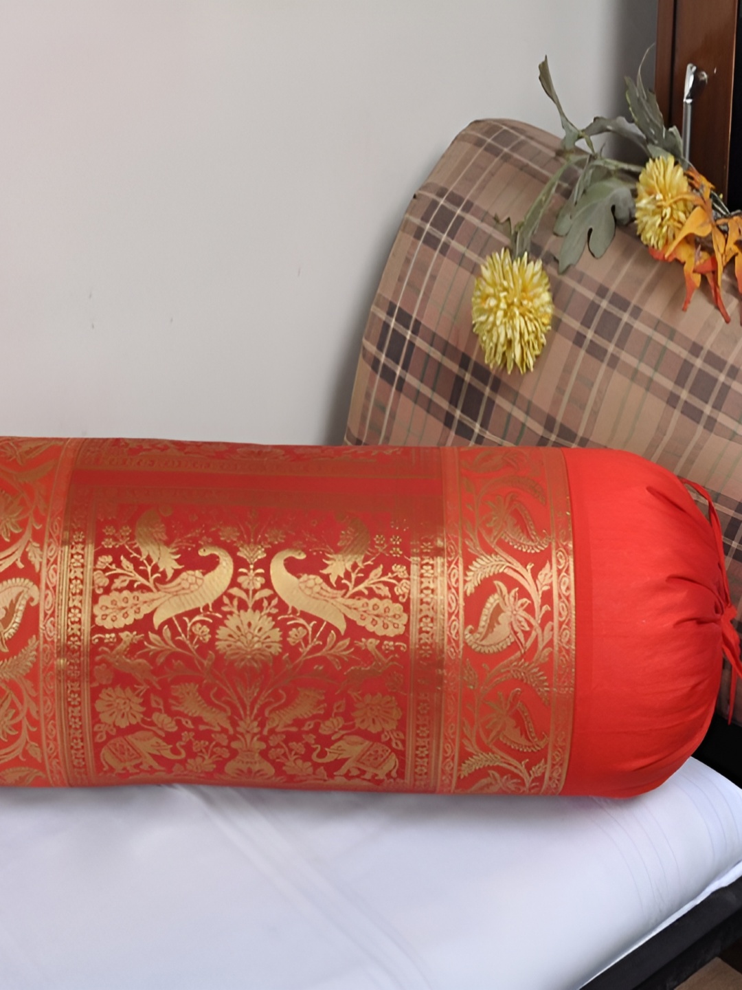 

Lal Haveli Red & Beige Woven Design Bolster Covers