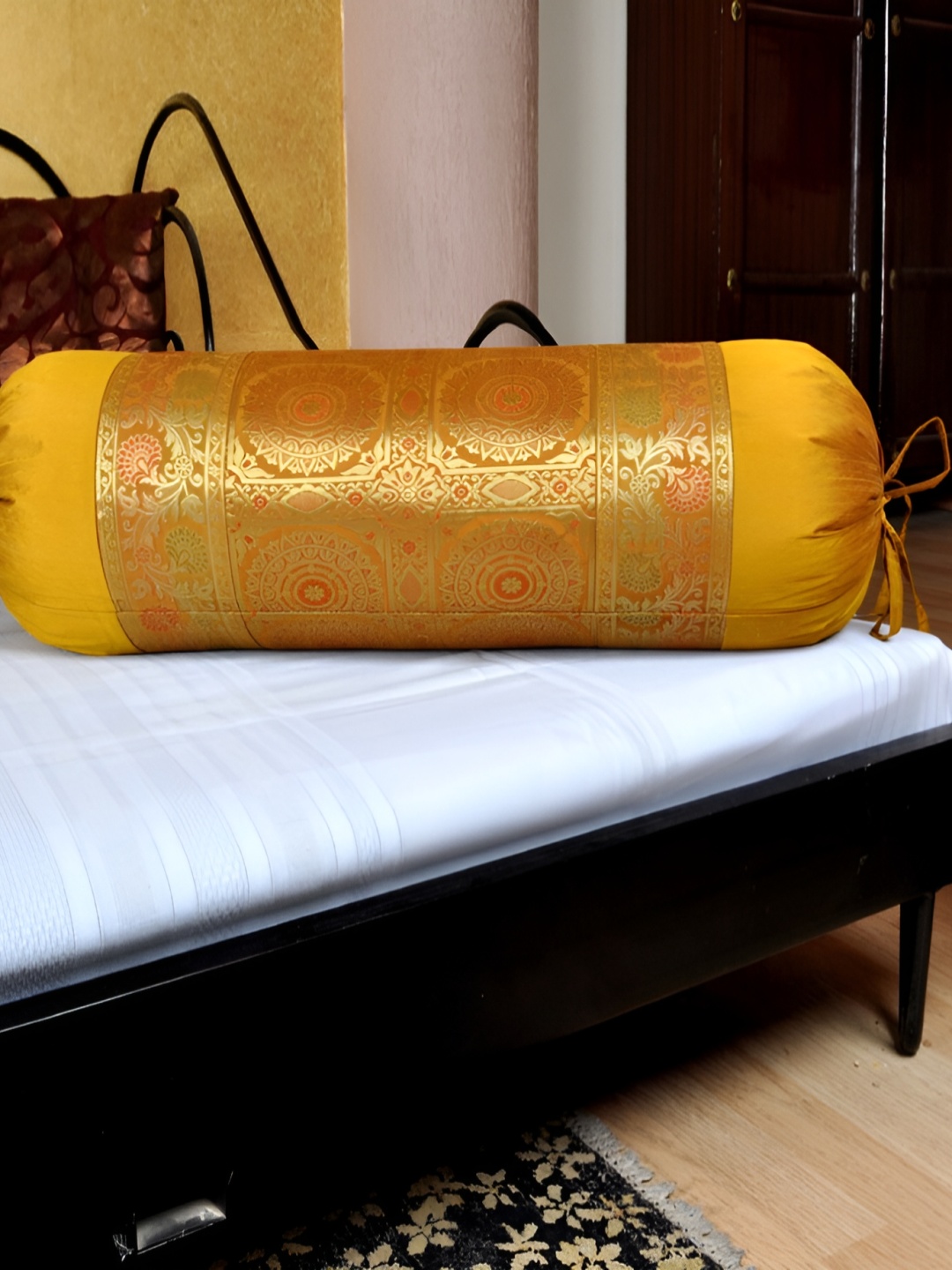 

Lal Haveli Mustard Yellow & Beige Woven Design Bolster Covers