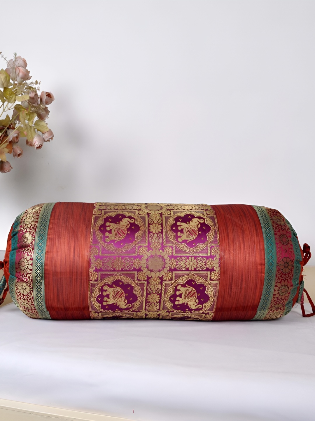 

Lal Haveli Purple & Beige Woven Design Bolster Covers