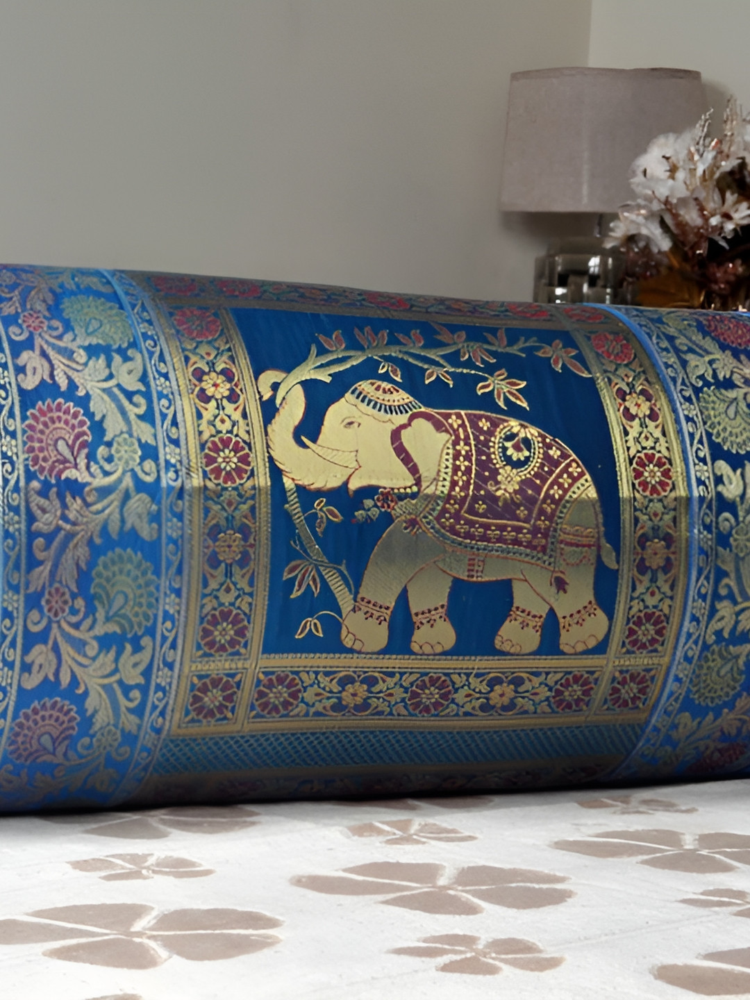 

Lal Haveli Turquoise Blue & Beige Woven Design Bolster Covers