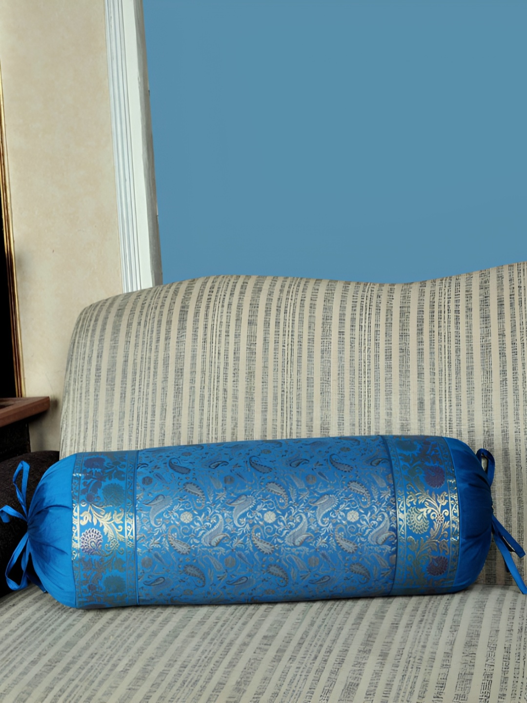 

Lal Haveli Turquoise Blue & Beige Woven Design Bolster Covers