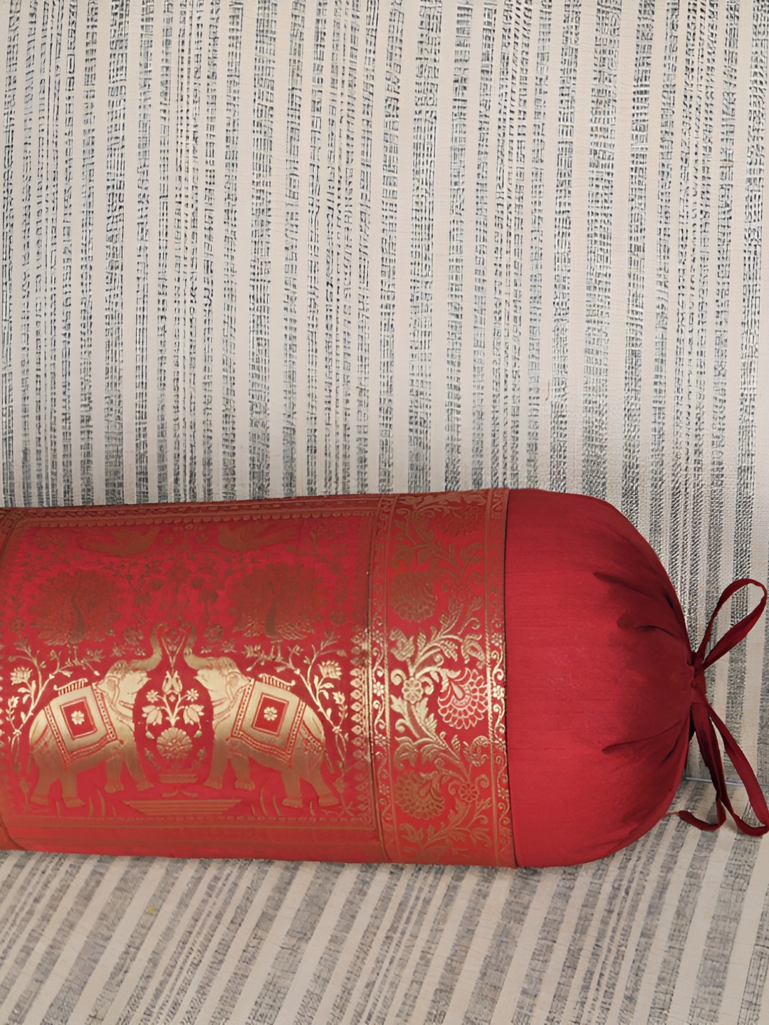 

Lal Haveli Maroon-Coloured & Beige Woven Design Bolster Covers