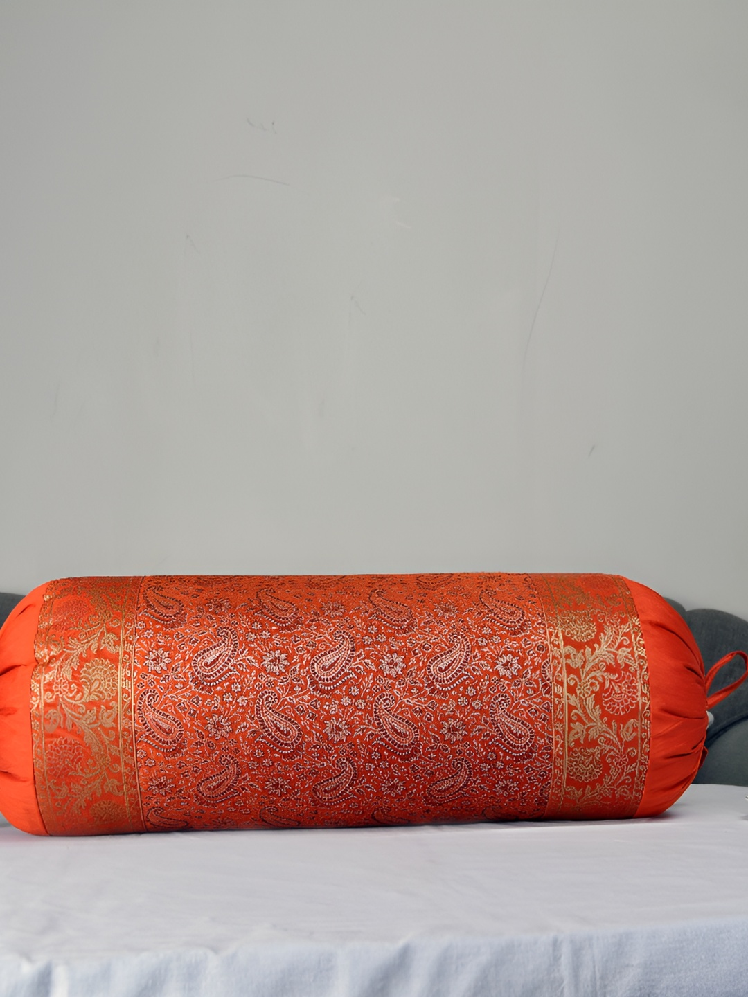 

Lal Haveli Orange-Coloured & Beige Woven Design Bolster Covers