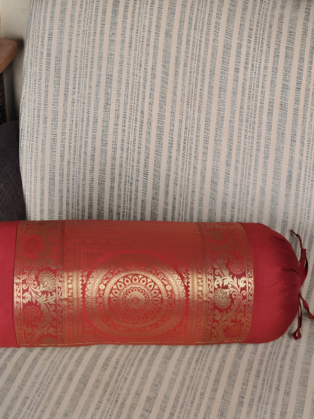 

Lal Haveli Maroon-Coloured & Beige Woven Design Bolster Covers