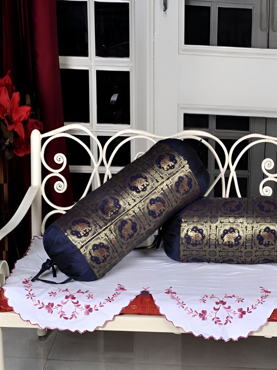 

Lal Haveli Blue & Beige 2 Pieces Woven Design Bolster Covers