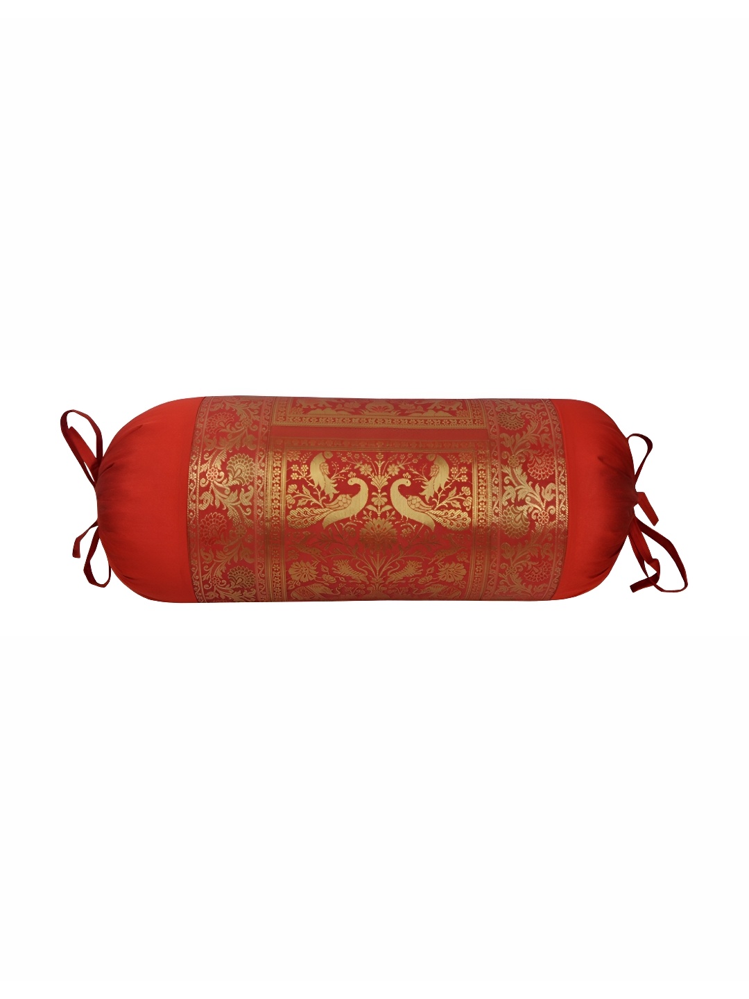 

Lal Haveli Red & Beige Woven Design Silk Bolster Cover