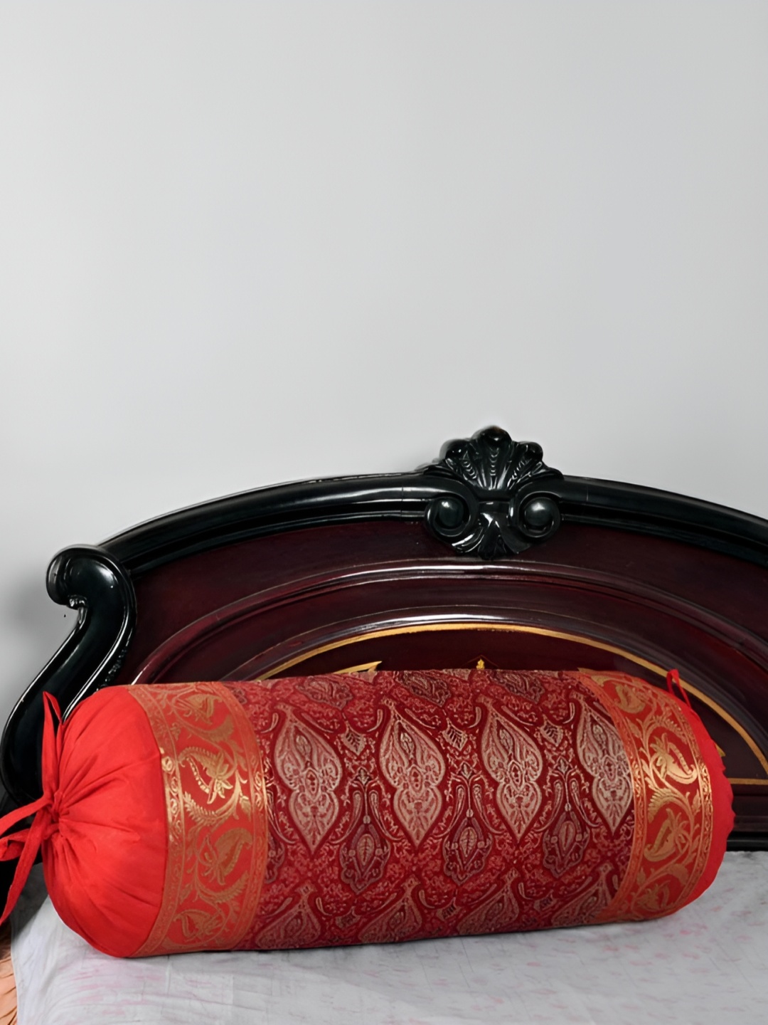 

Lal Haveli Red & Beige Woven Design Silk Bolster Cover