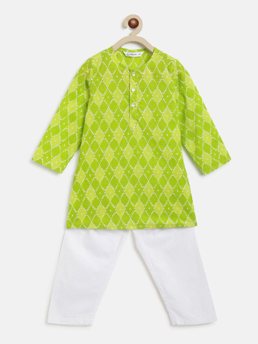 

Campana Infant Boys Geometric Printed Pure Cotton Kurta with Dhoti Pants, Green