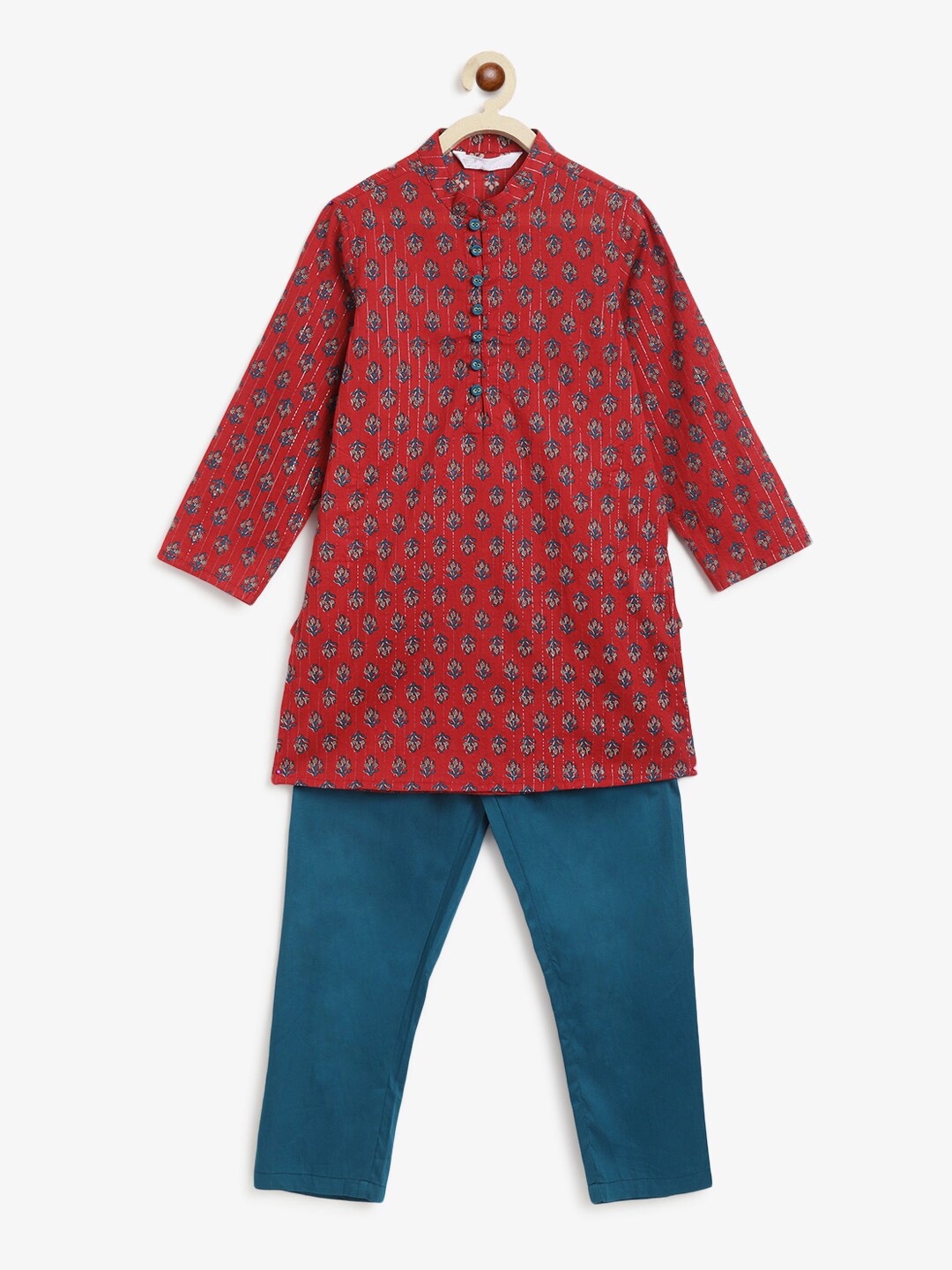 

Campana Boys Ethnic Motifs Printed Pure Cotton Kurta with Pyjamas, Red