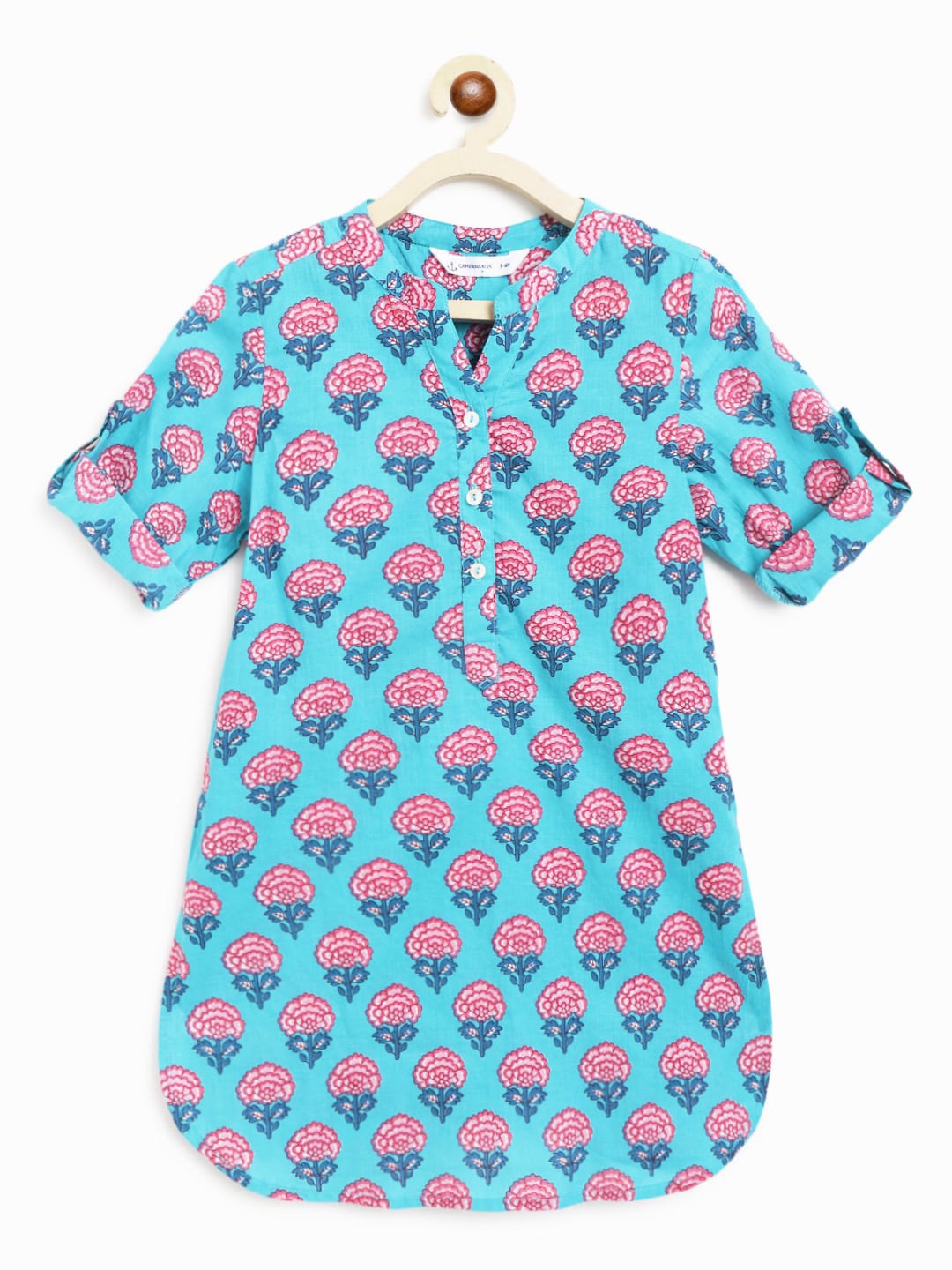 

Campana Girls Ethnic Motifs Printed Regular Cotton Kurta, Turquoise blue