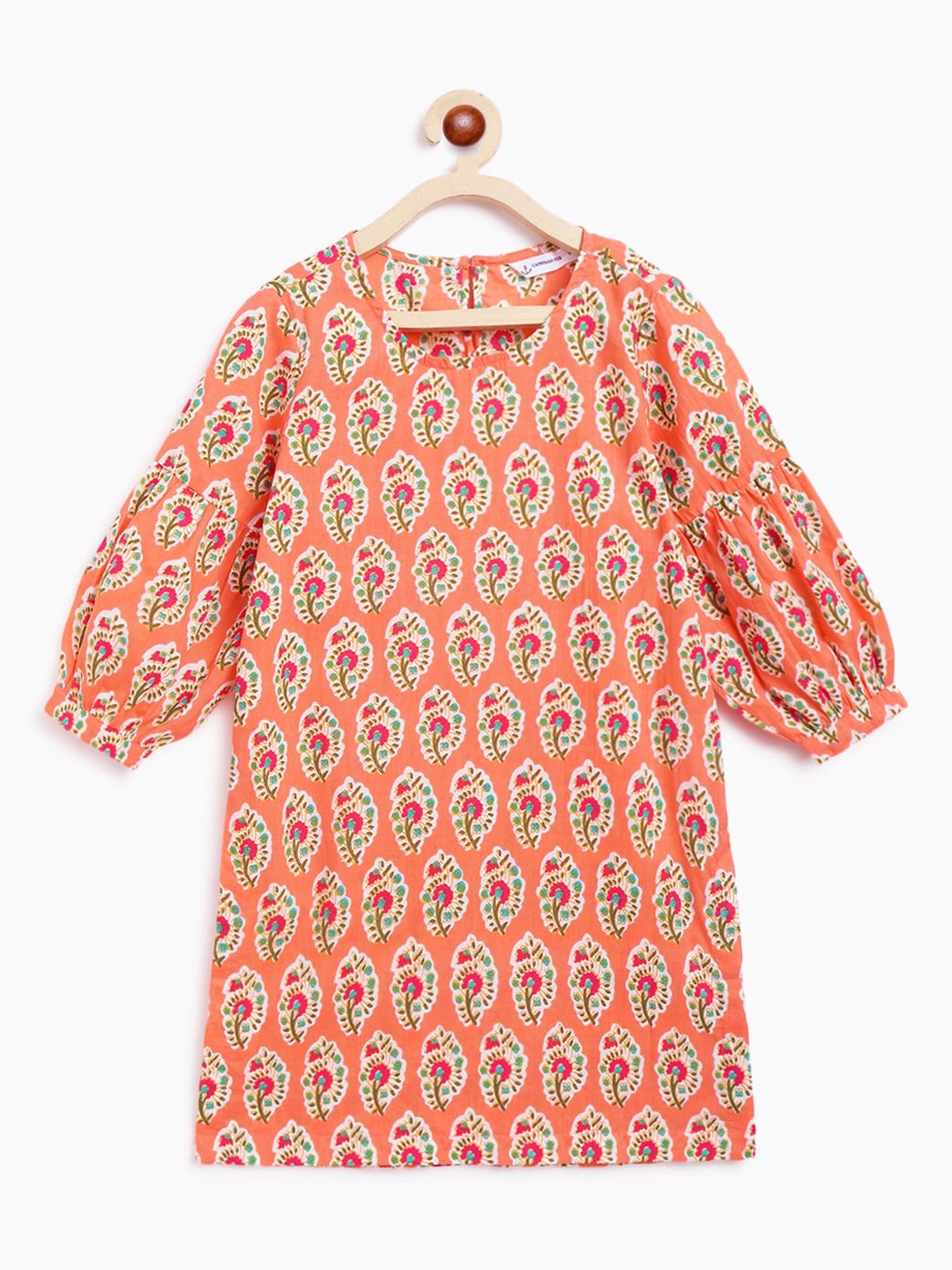 

Campana Girls Ethnic Motifs Printed Regular Cotton Kurta, Peach