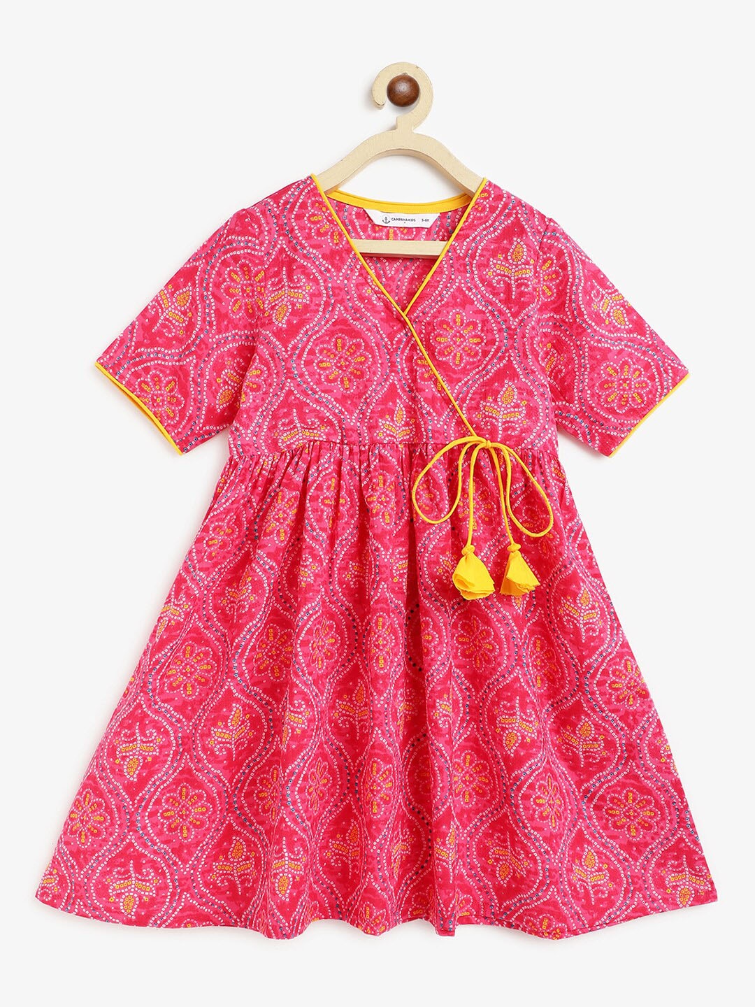 

Campana Girls Bandhani Printed Angrakha Cotton Kurta, Magenta