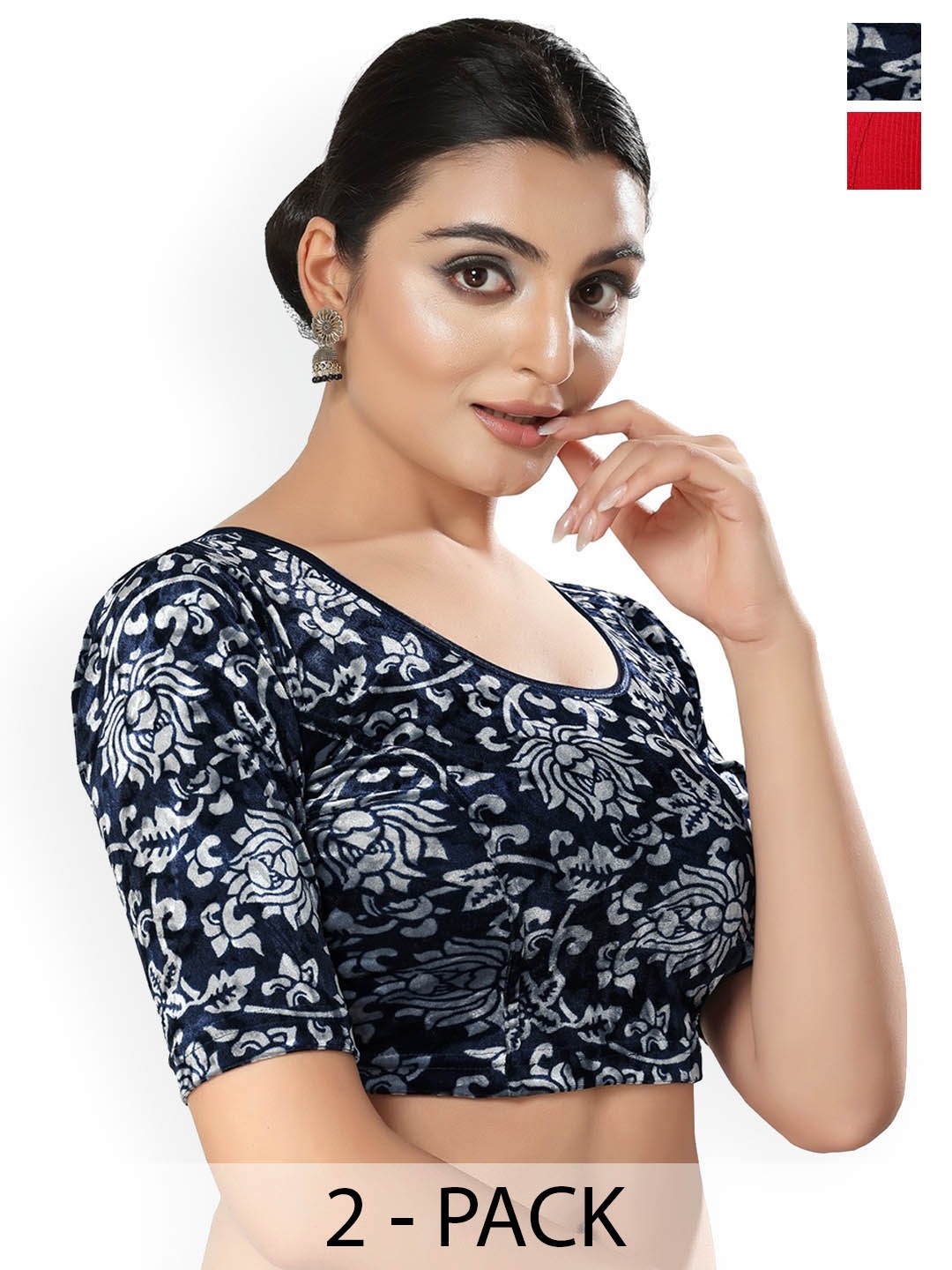 

SALWAR STUDIO Pack Of 2 Non-Padded Saree Blouse, Red