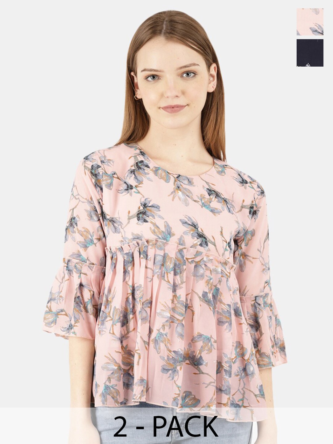 

V-Mart Pack Of 2 Floral Printed Cotton Tops, Pink
