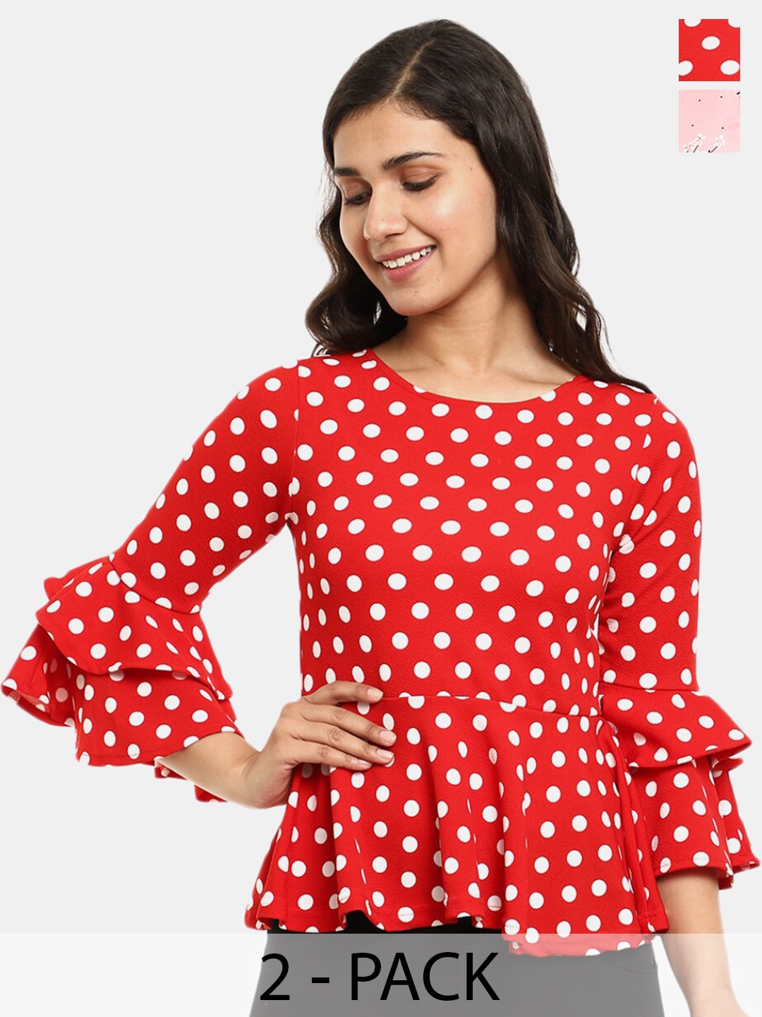

V-Mart Pack Of 2 Printed Cotton Tops, Red