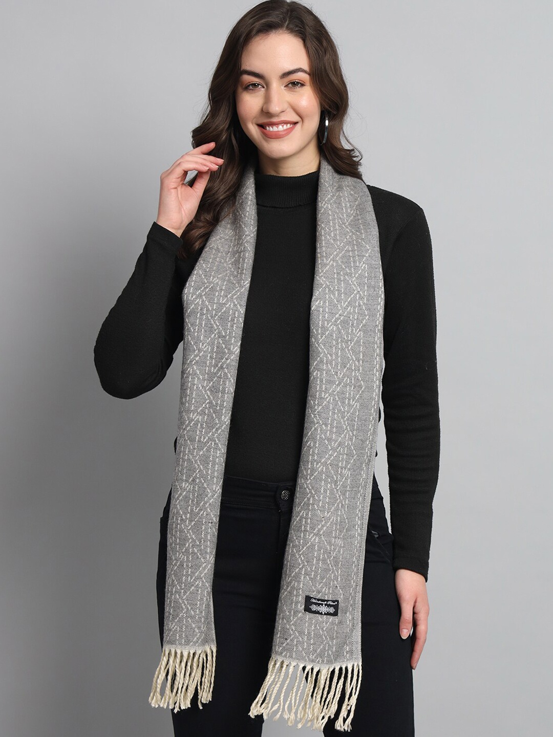 

HANDICRAFT PALACE Geometric Printed Reversible Woollen Scarf, Grey